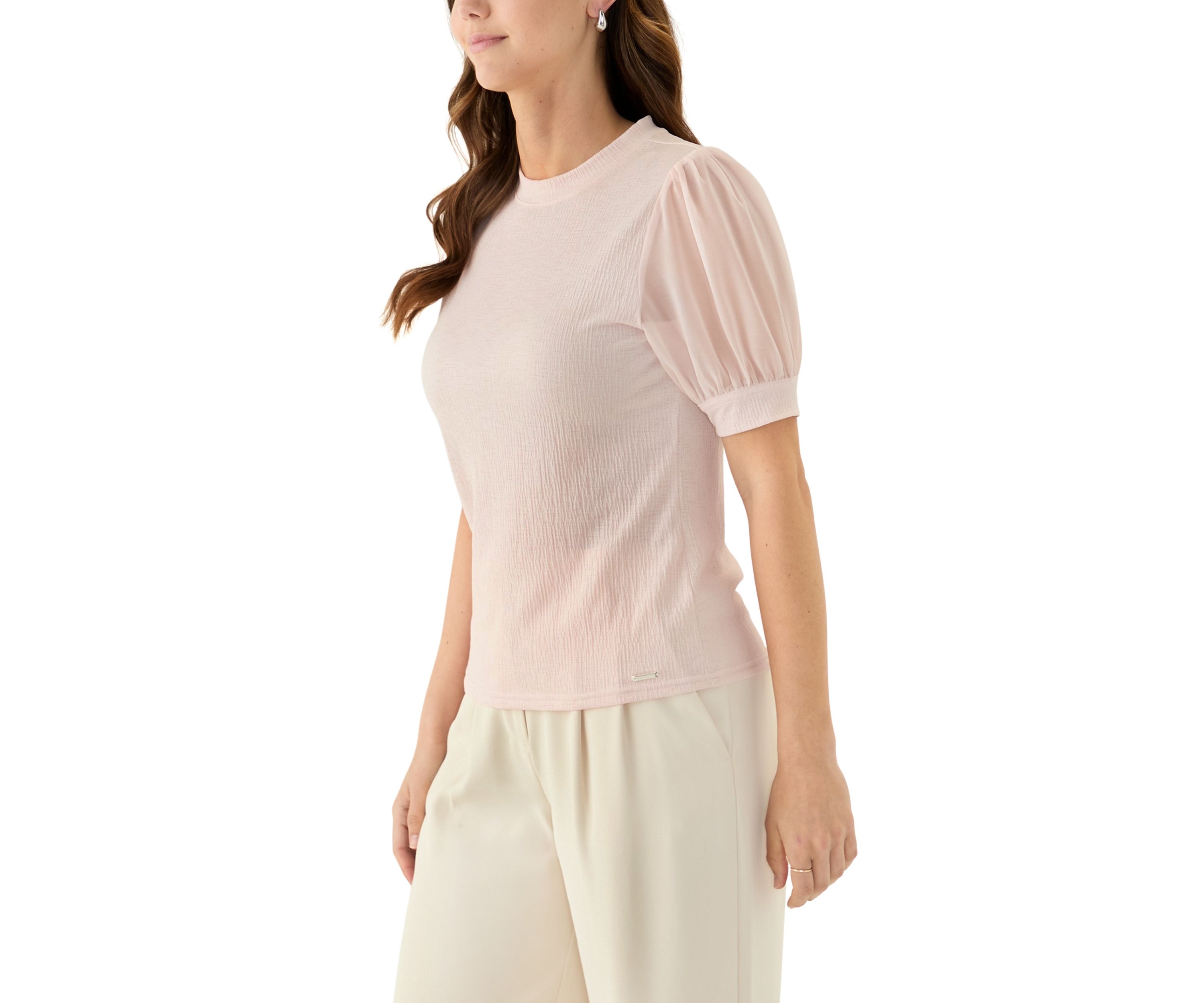 Womens Mixed Media Short Sleeve Top 