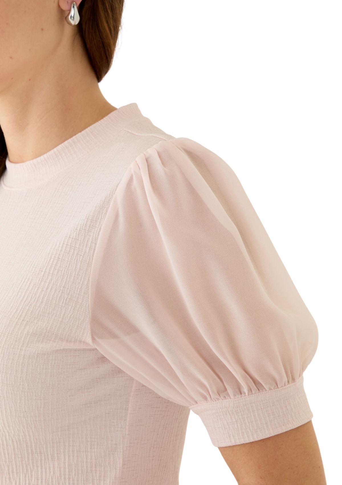 Womens Mixed Media Short Sleeve Top 