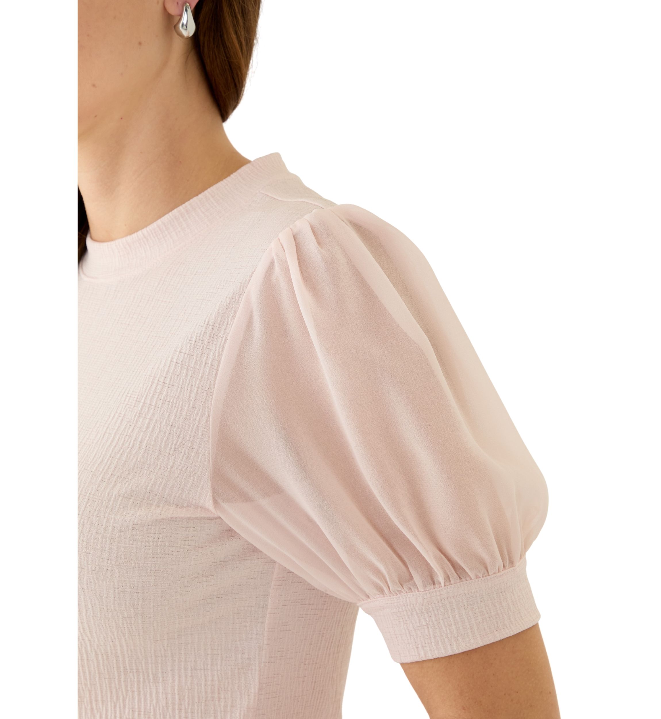 Womens Mixed Media Short Sleeve Top 