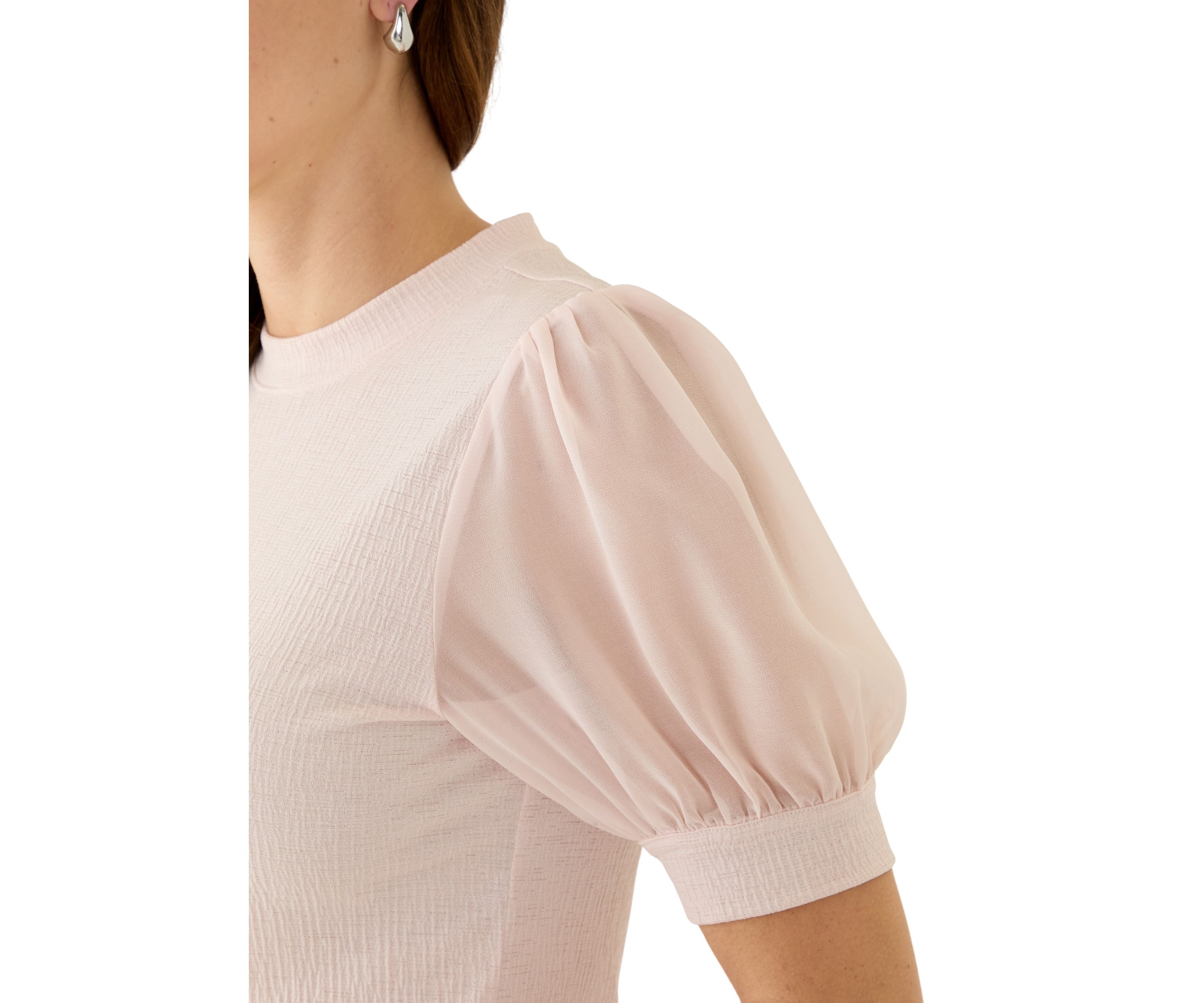 Womens Mixed Media Short Sleeve Top 