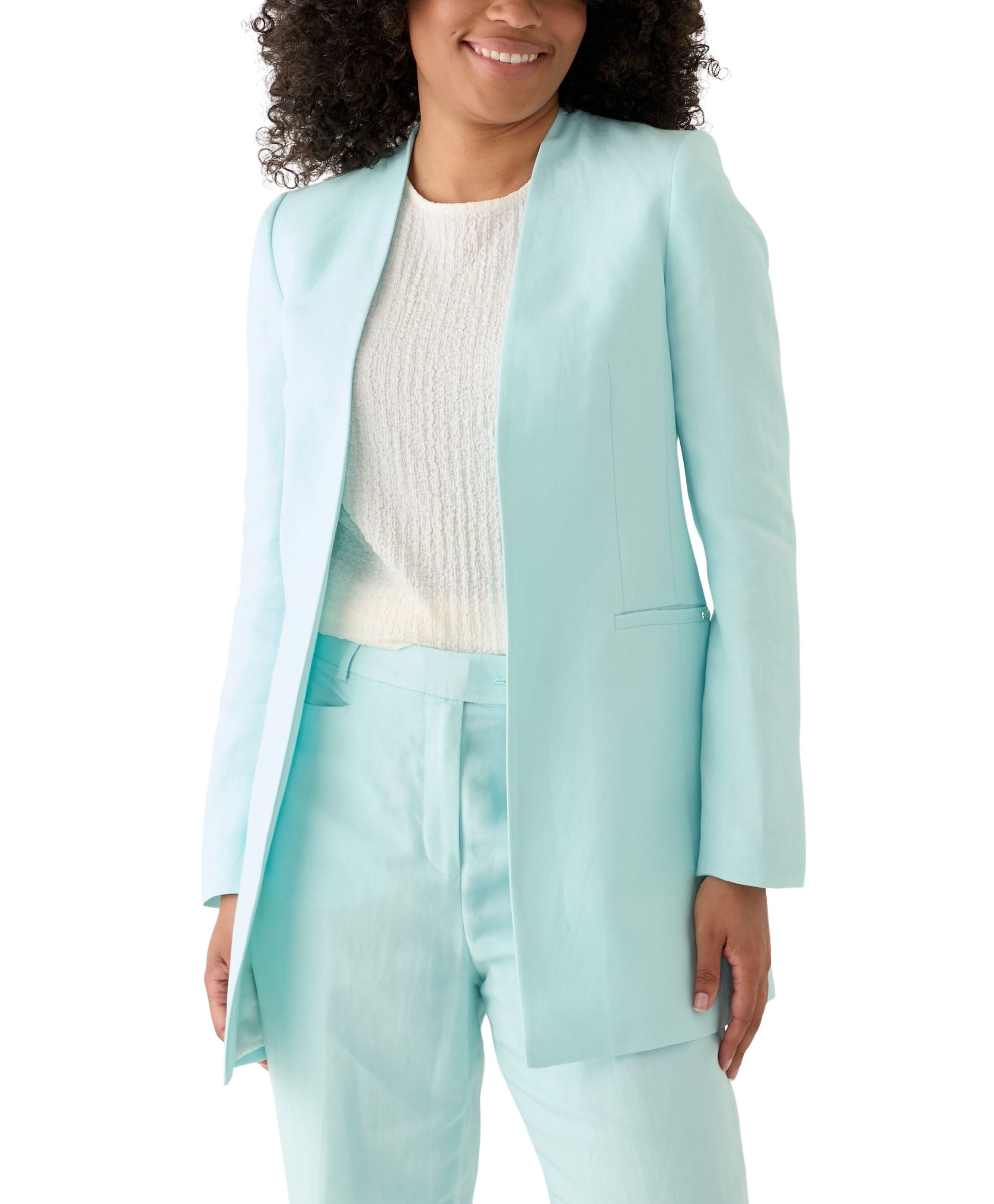 Womens Linen Open Front 3/4 Rollback Sleeve Shirt