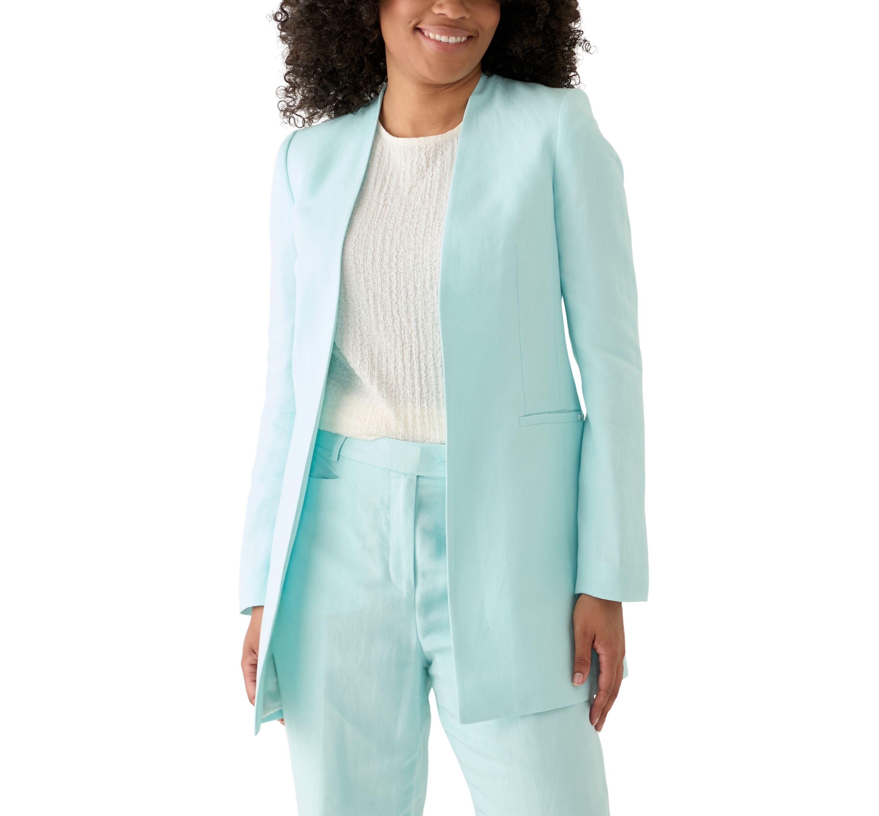 Womens Linen Open Front 3/4 Rollback Sleeve Shirt
