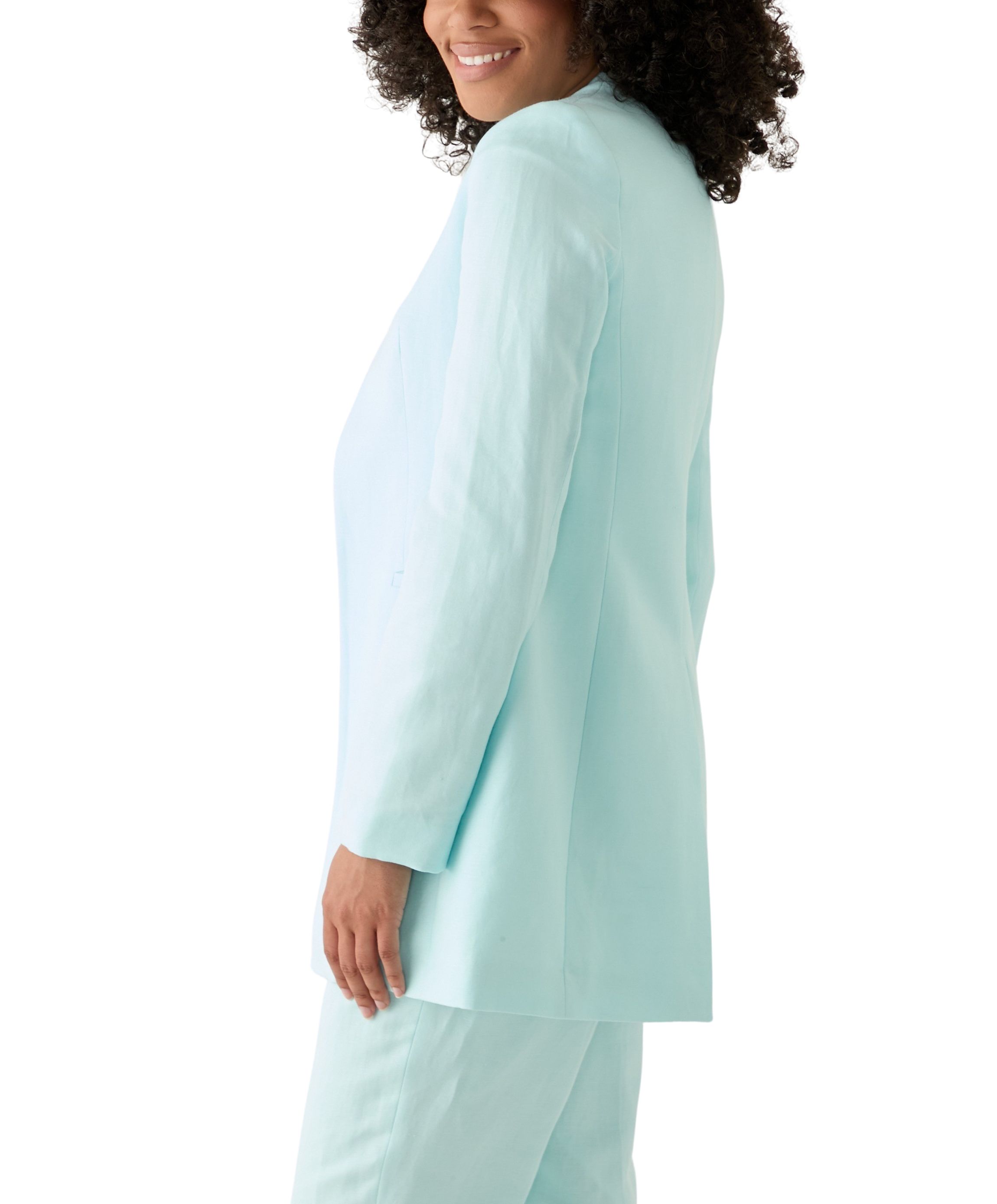 Womens Linen Open Front 3/4 Rollback Sleeve Shirt