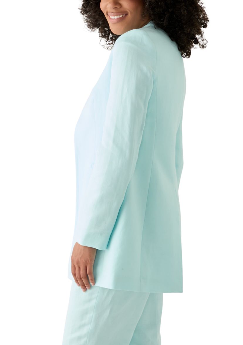 Womens Linen Open Front 3/4 Rollback Sleeve Shirt
