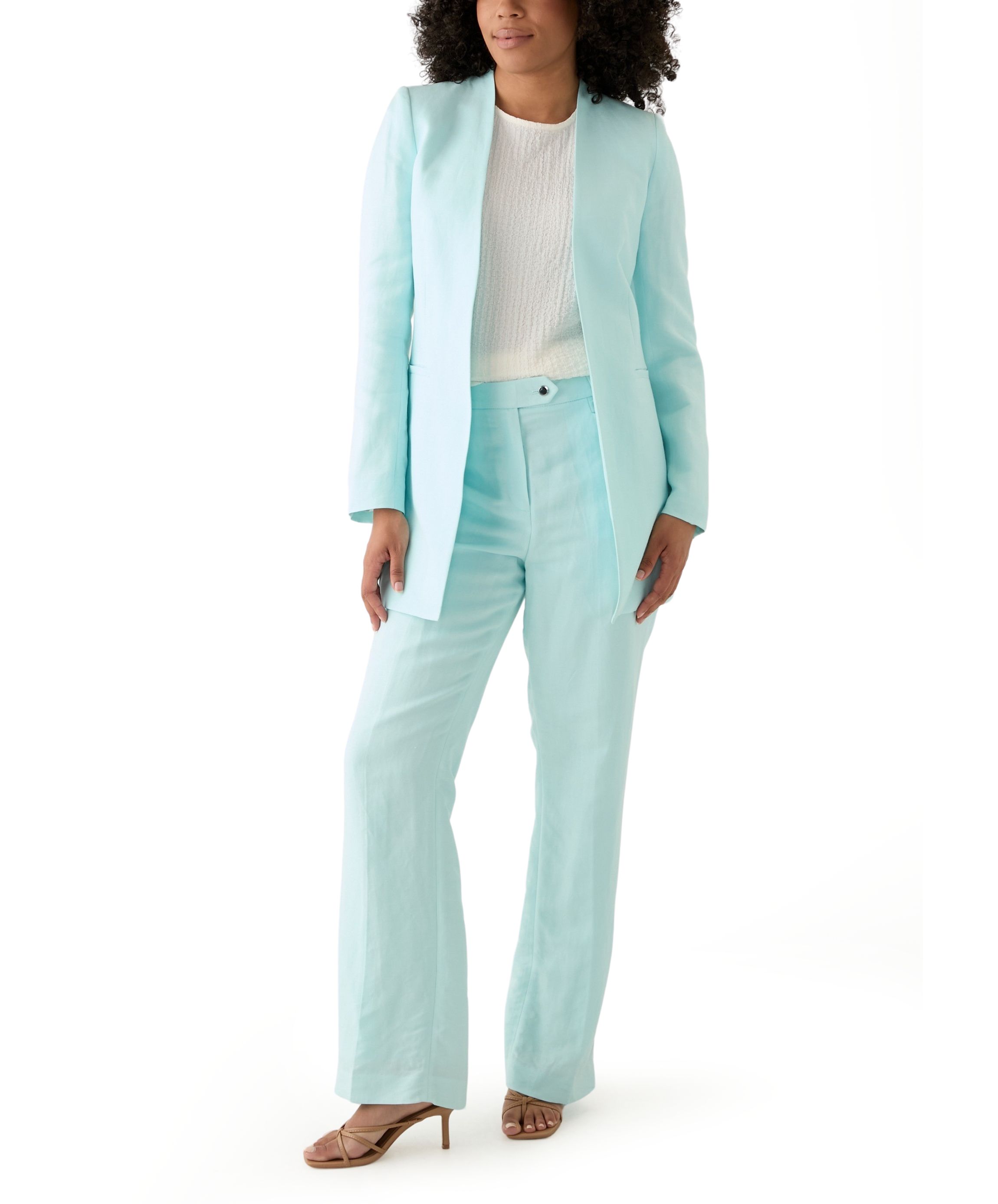 Womens Linen Open Front 3/4 Rollback Sleeve Shirt