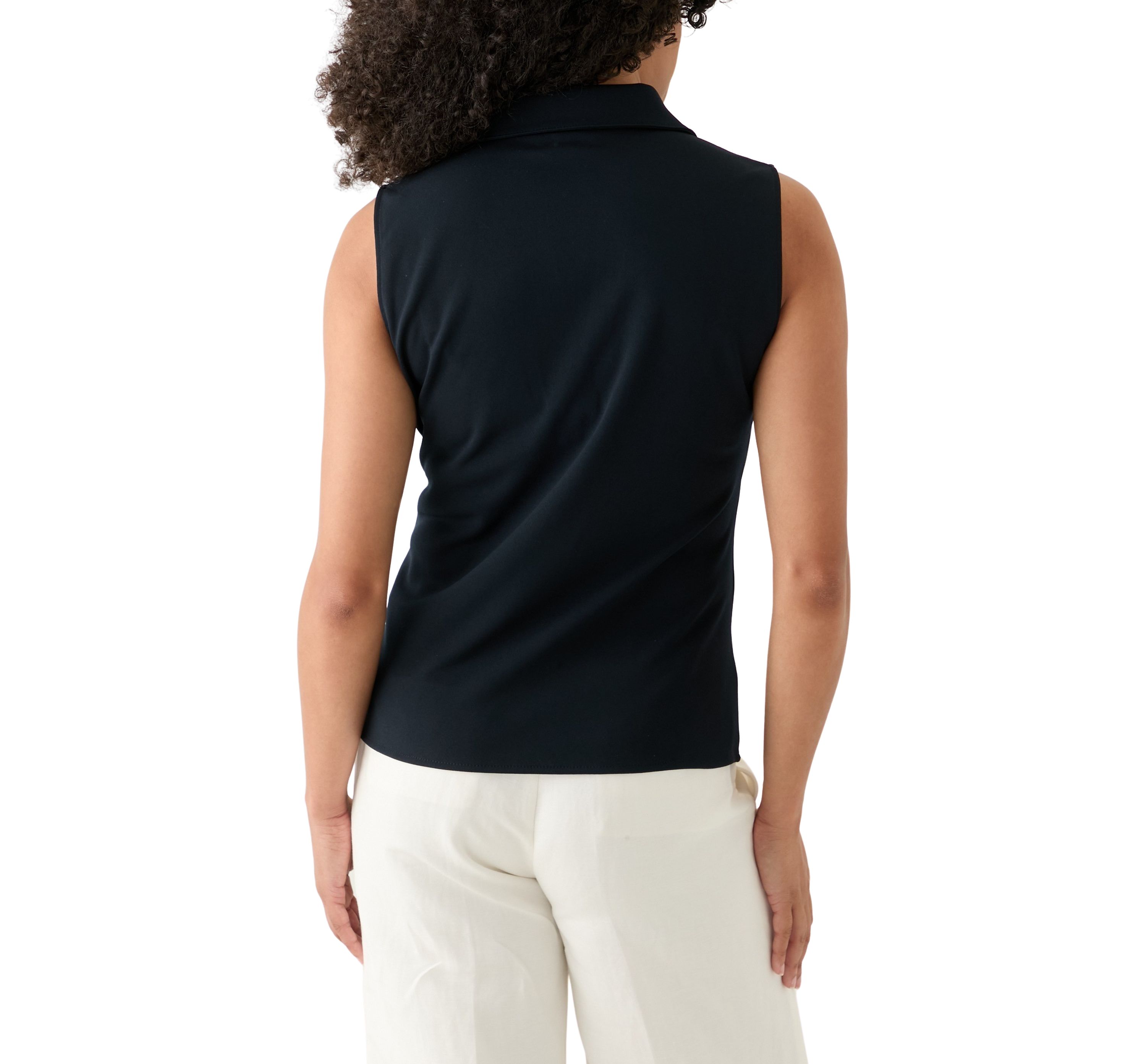 Womens Scuba Crepe Collared Twist Front Top 