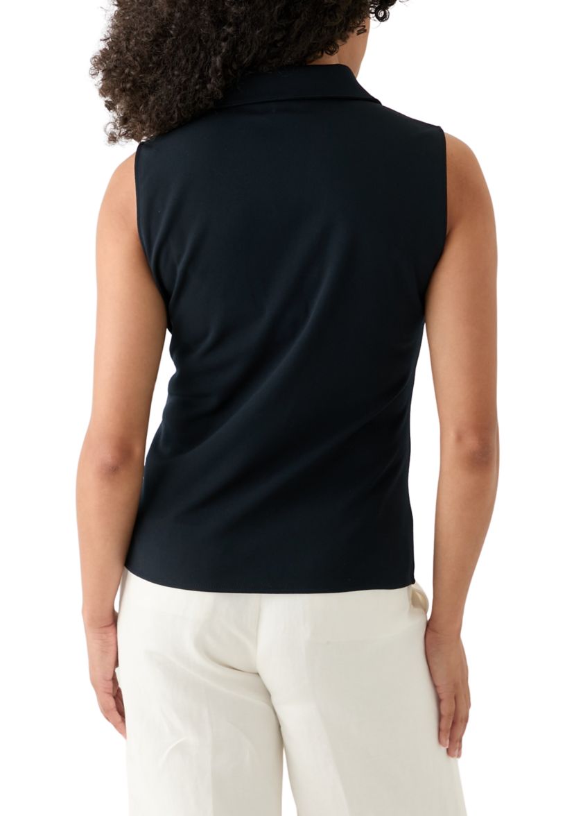Womens Scuba Crepe Collared Twist Front Top 