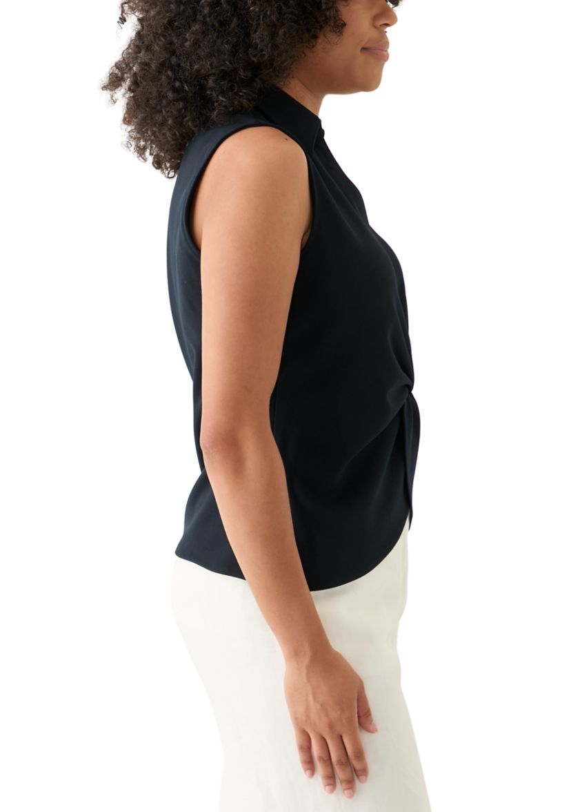 Womens Scuba Crepe Collared Twist Front Top 