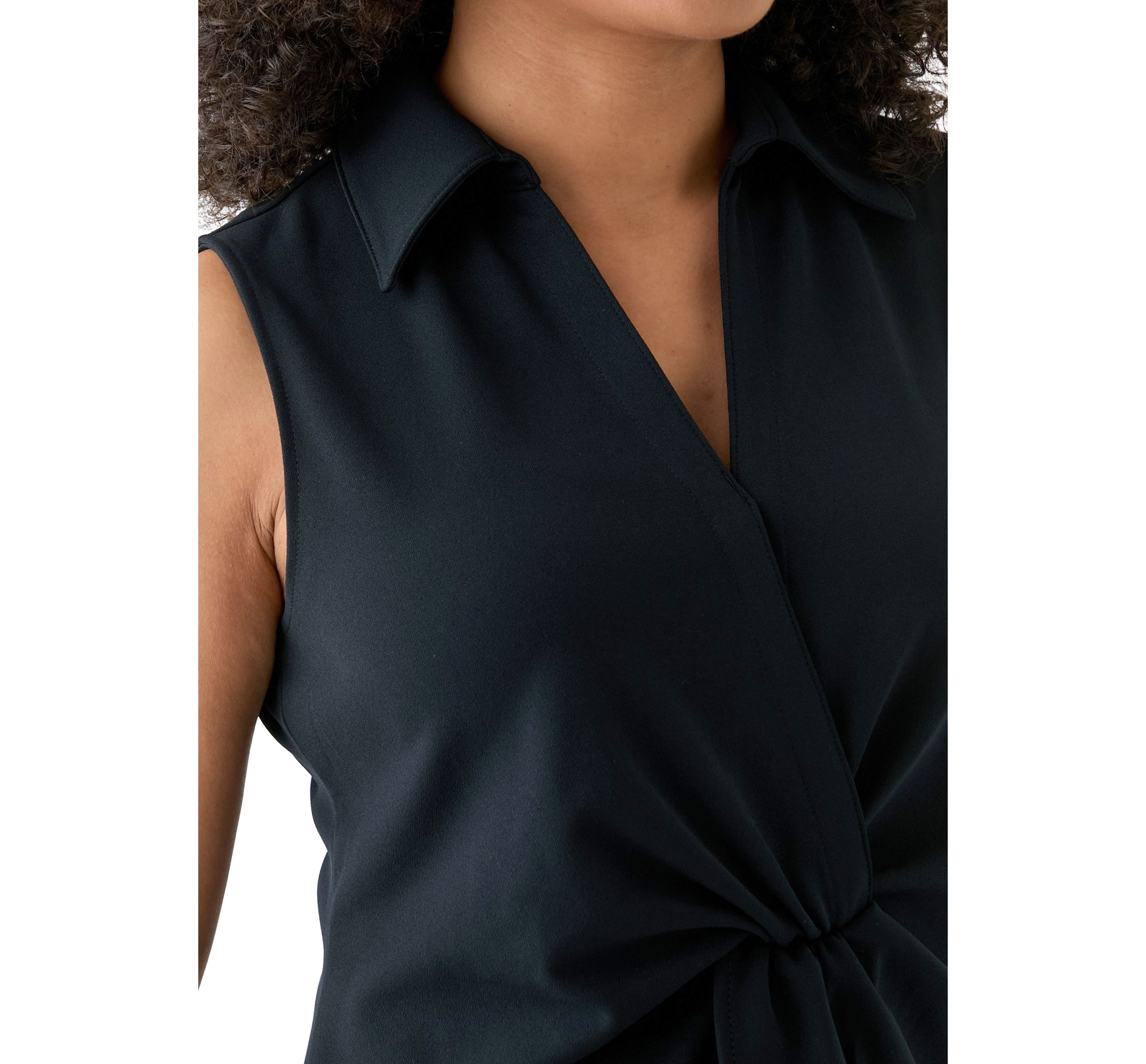 Womens Scuba Crepe Collared Twist Front Top 