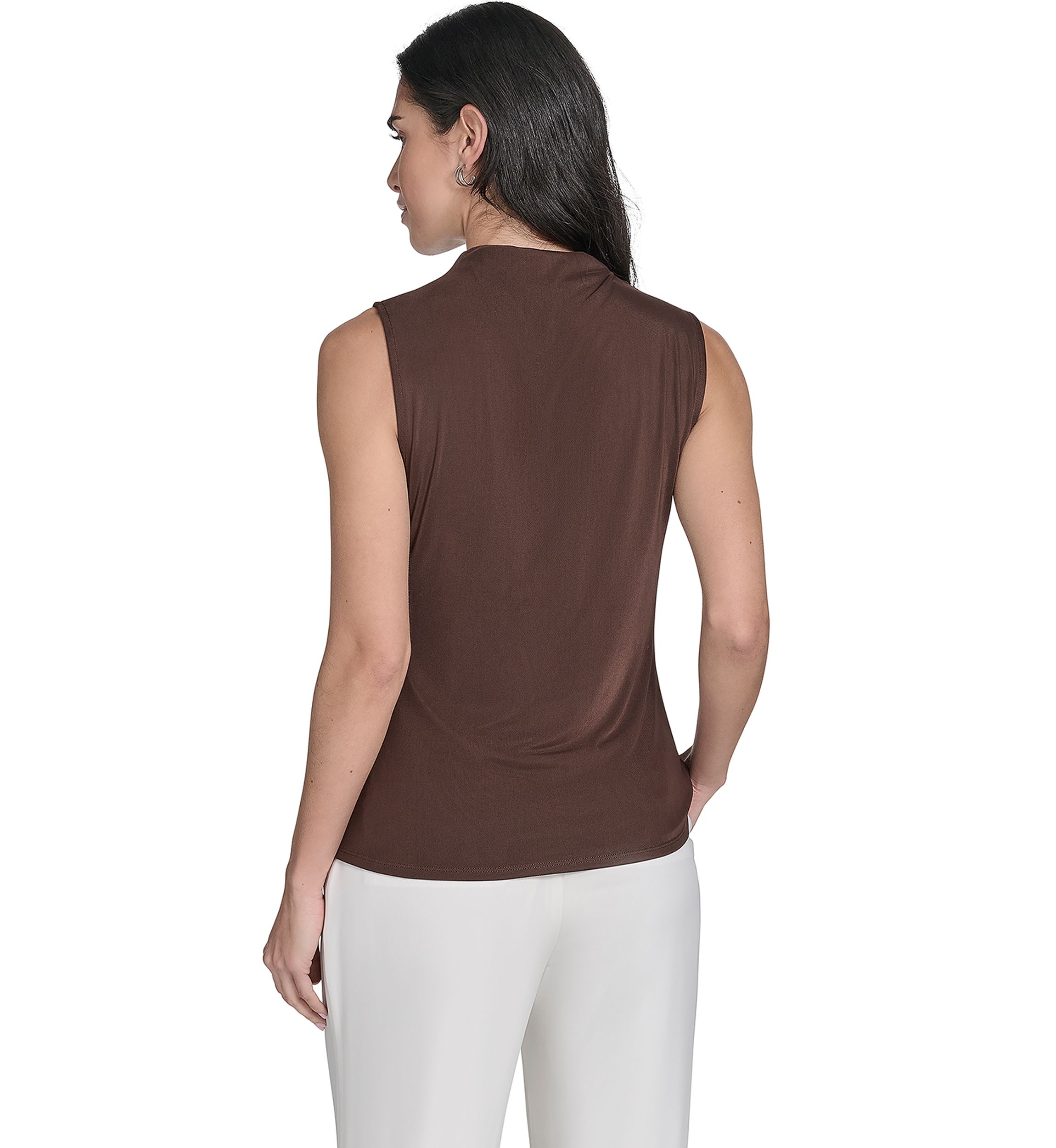 Womens Solid Mesh Mock Neck Top