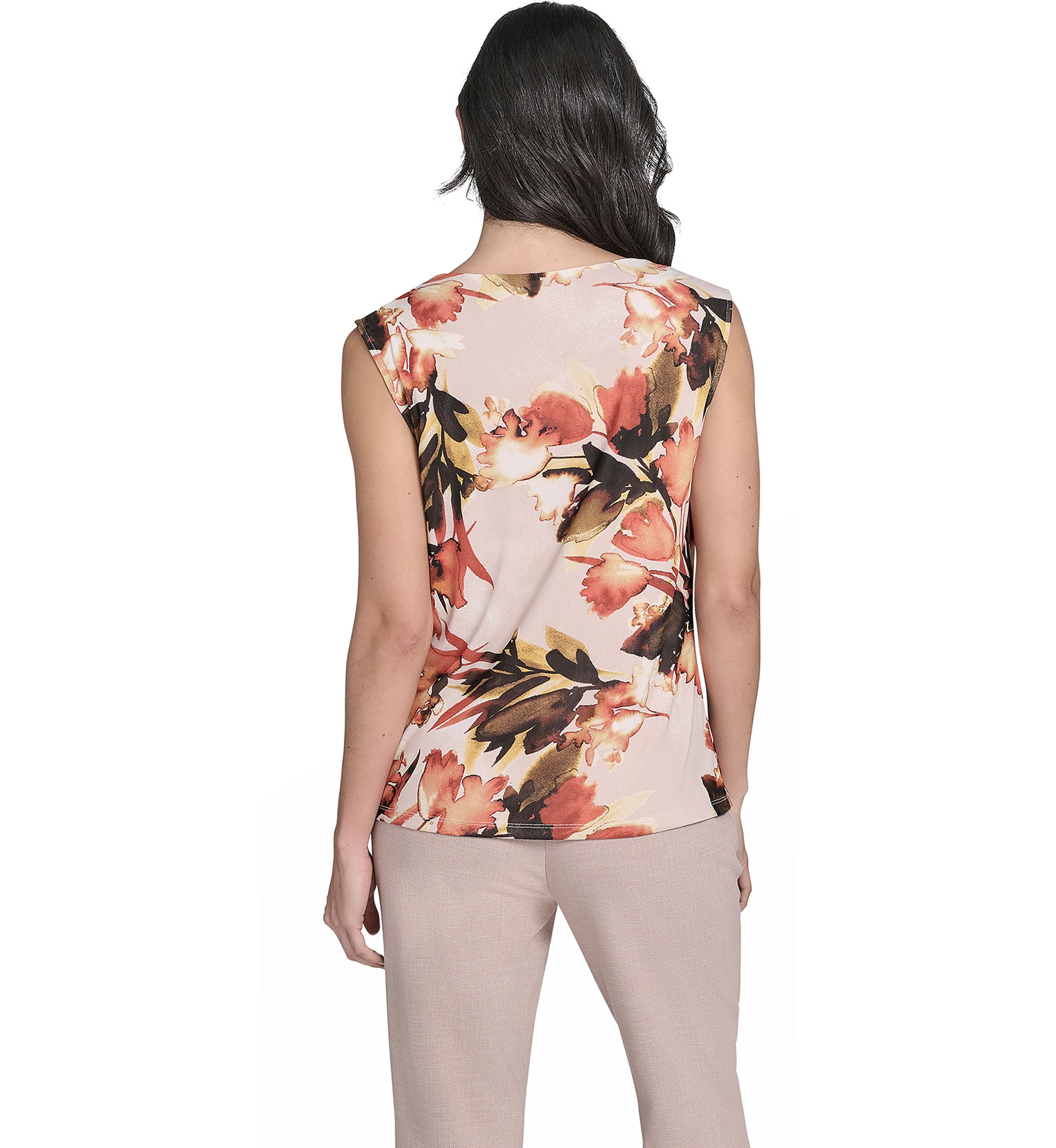 Womens Printed Mesh Mock Neck Top 