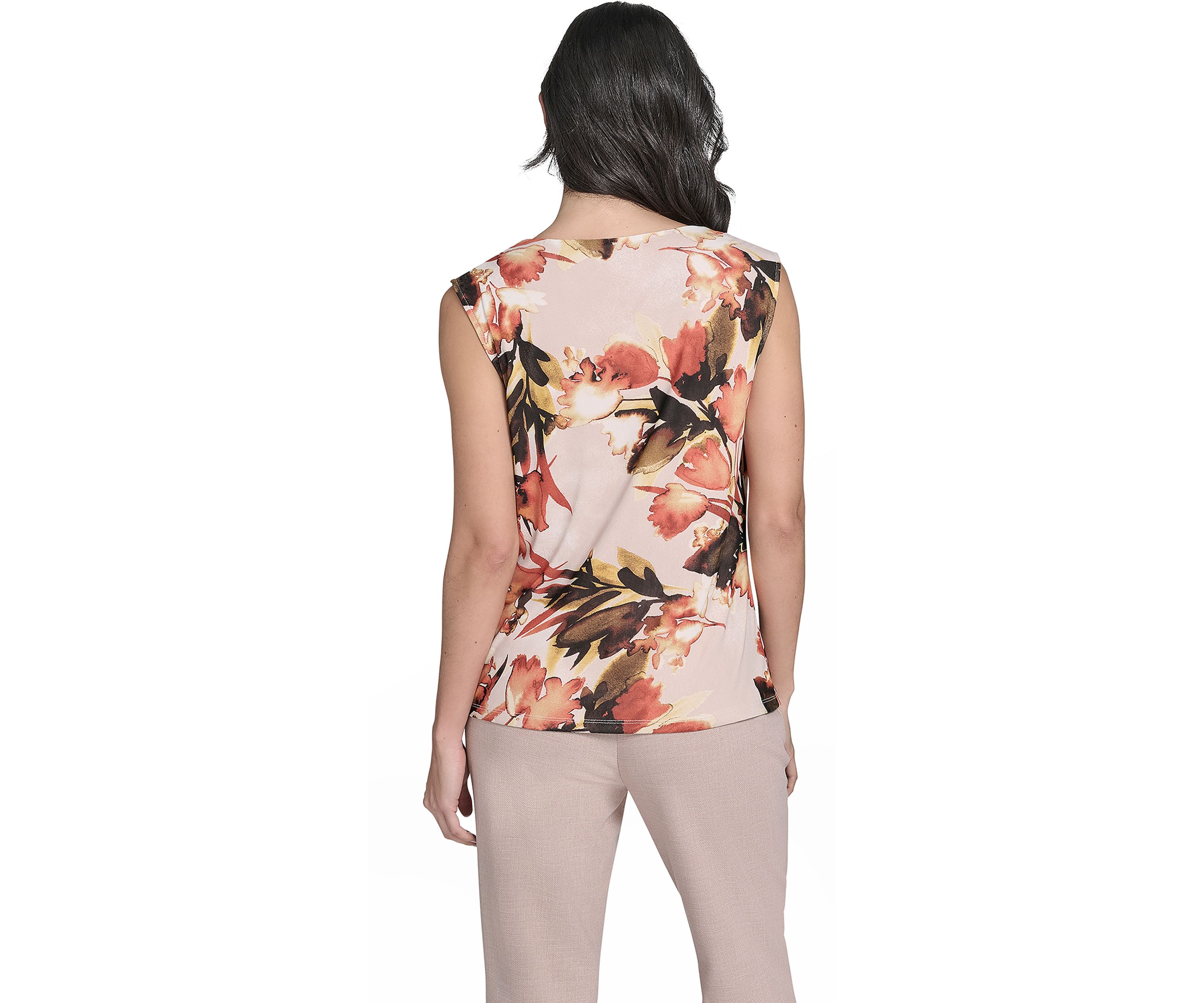 Womens Printed Mesh Mock Neck Top 