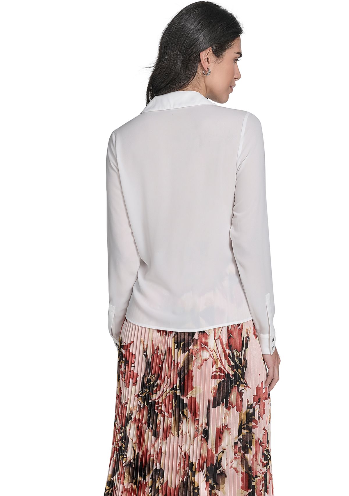 Womens Georgette Long Sleeve Ruffle Front Blouse