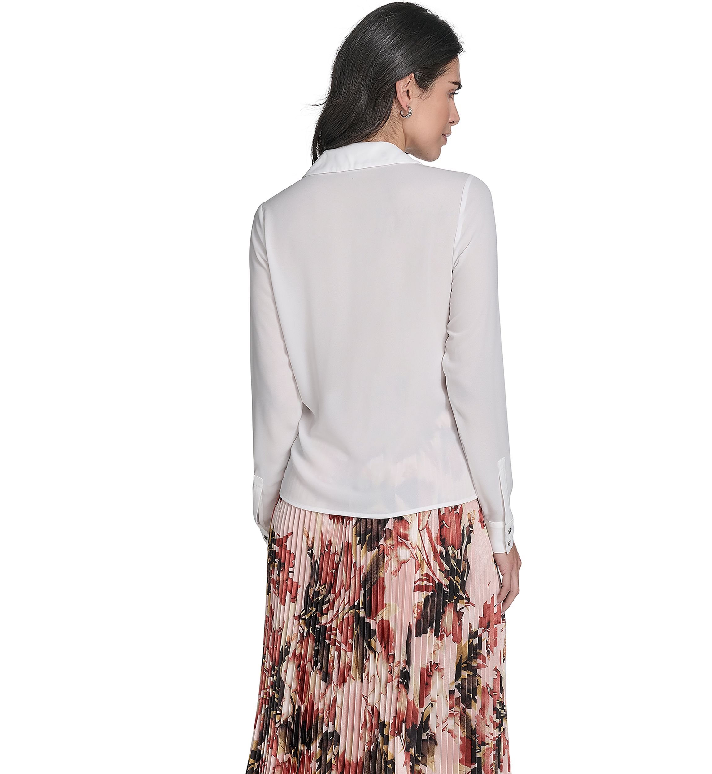 Womens Georgette Long Sleeve Ruffle Front Blouse