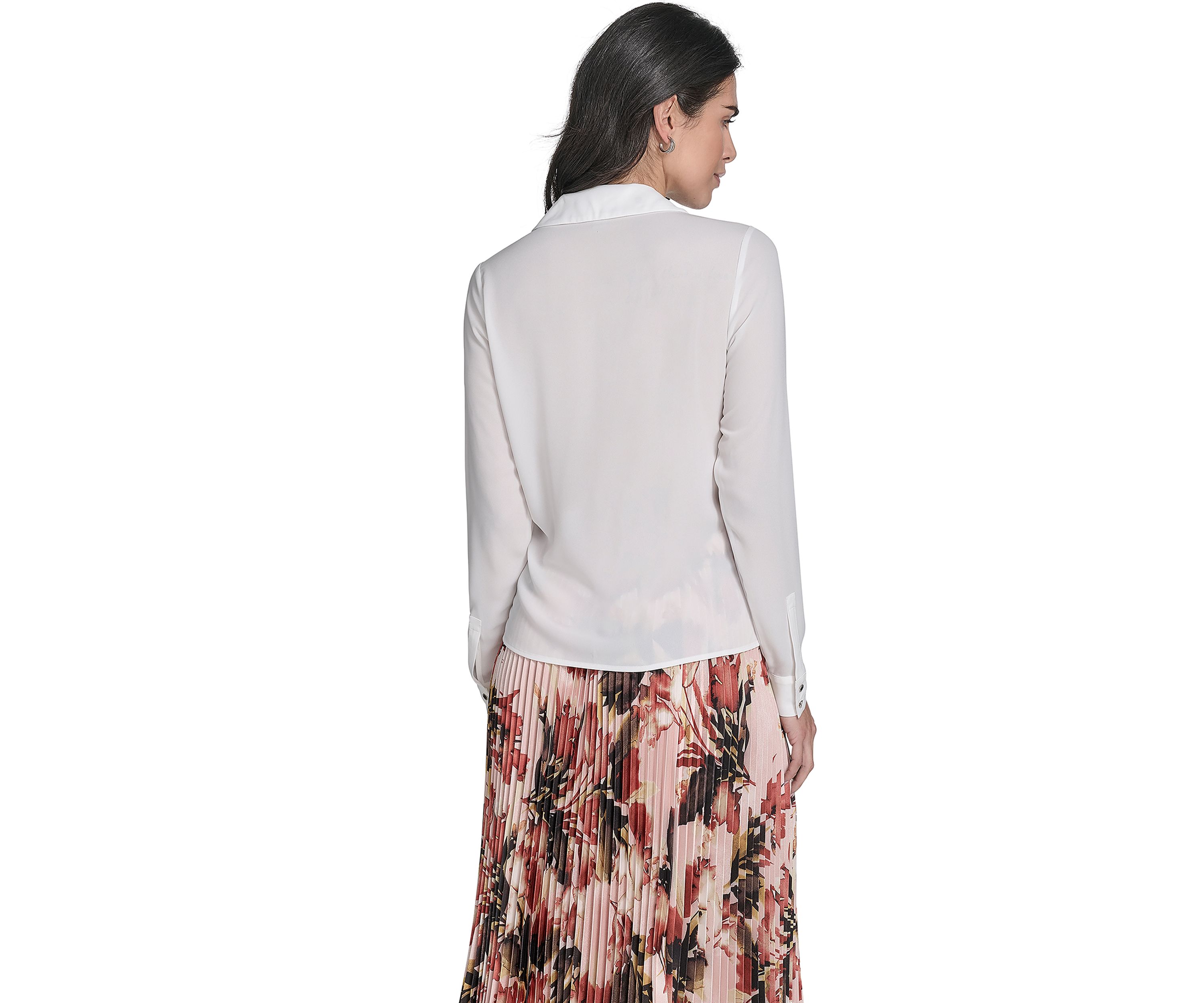 Womens Georgette Long Sleeve Ruffle Front Blouse