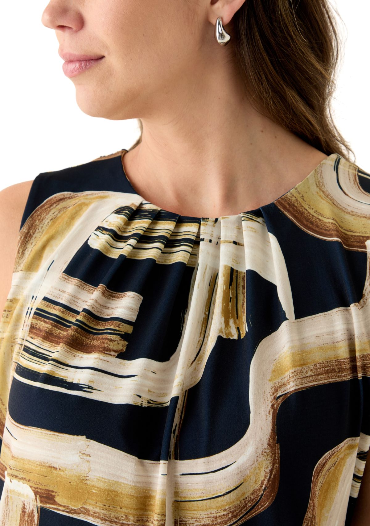 Womens Printed Sleeveless Pleat Neck Cami Top