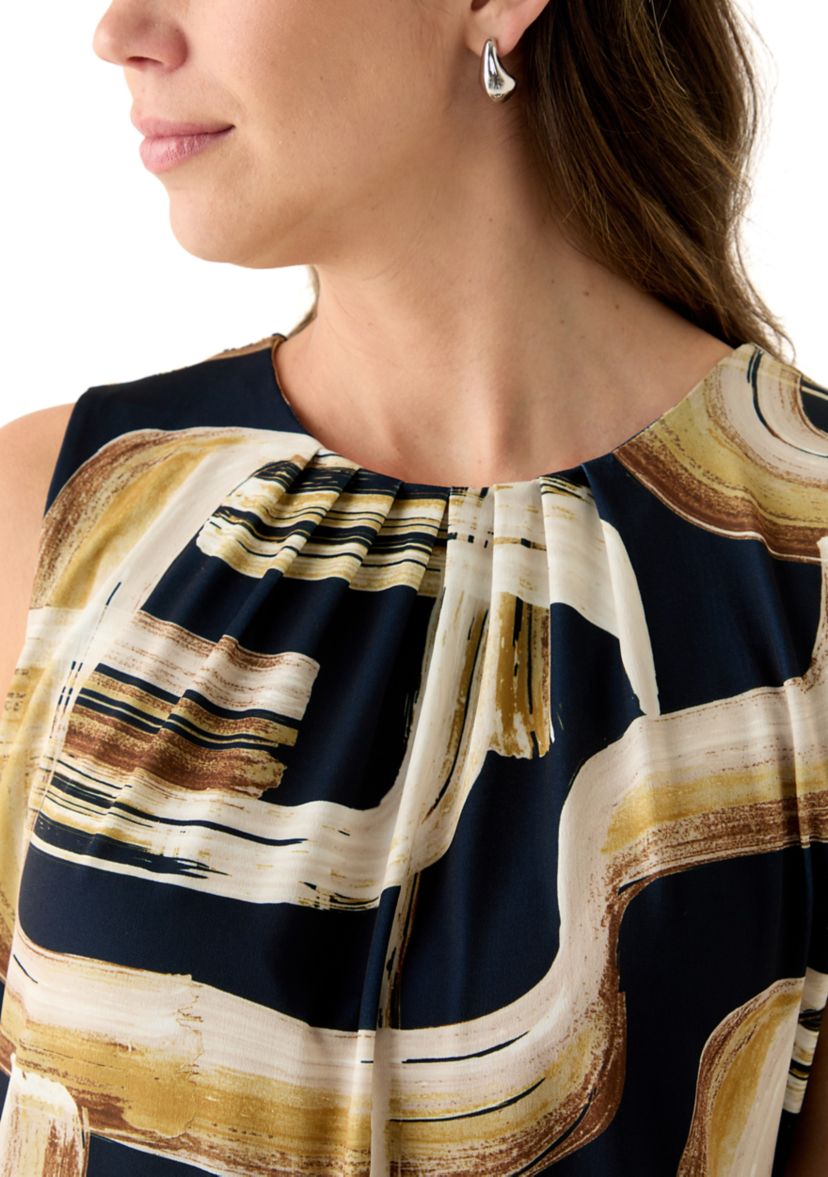 Womens Printed Sleeveless Pleat Neck Cami Top