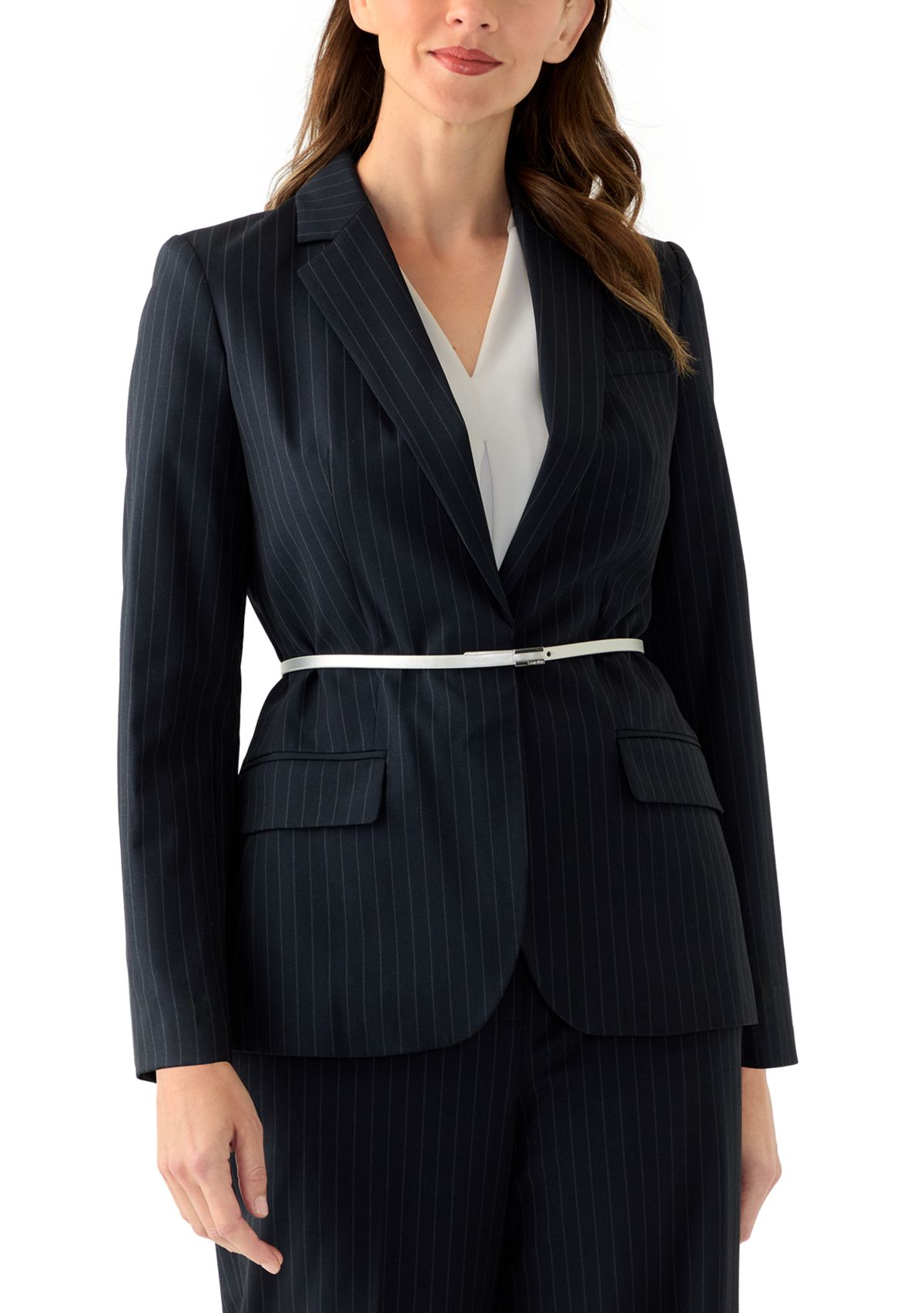 Womens Pinstripe Jacket with Belt