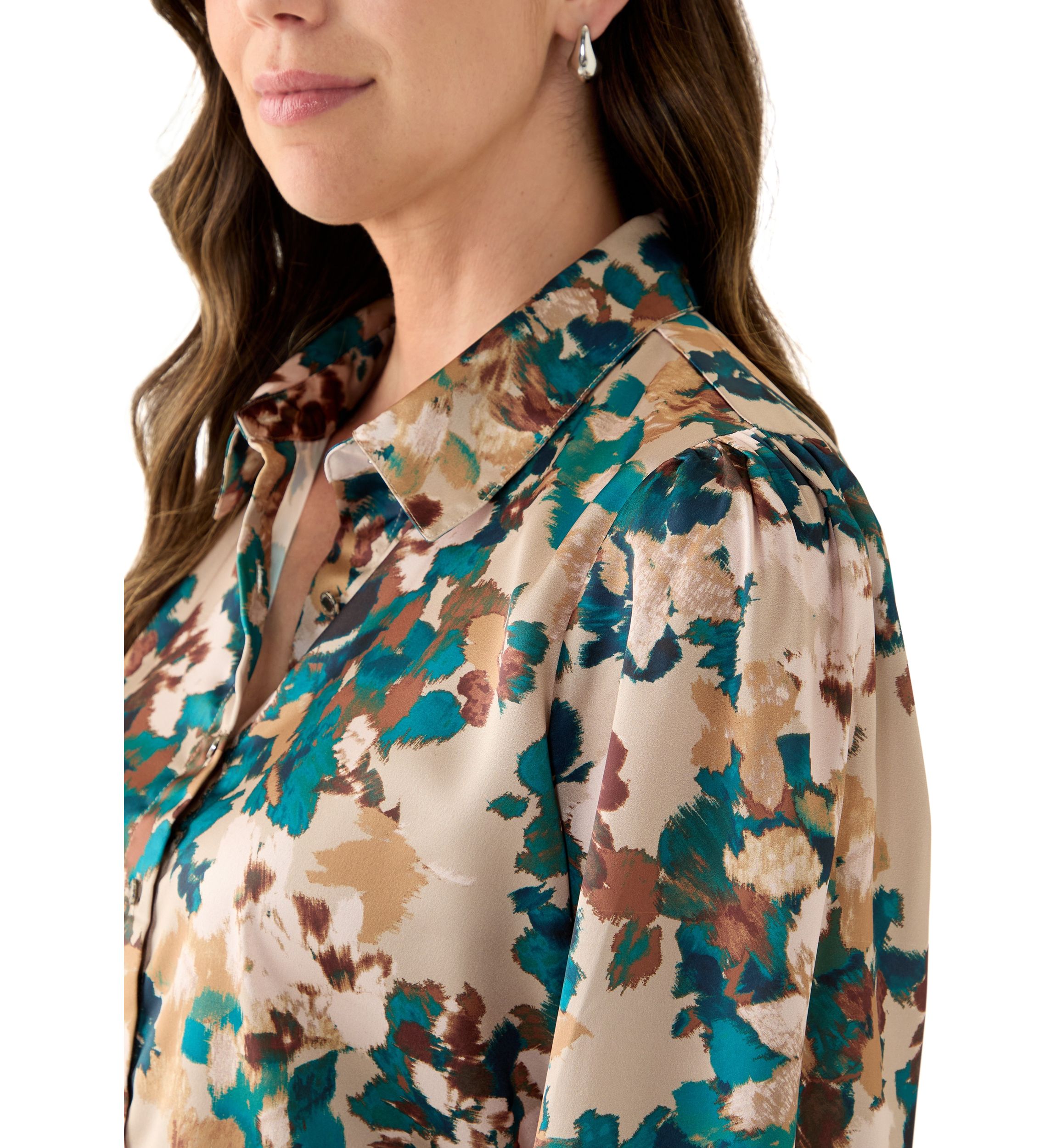 Womens Printed Charmeuse Long Sleeve Blouse