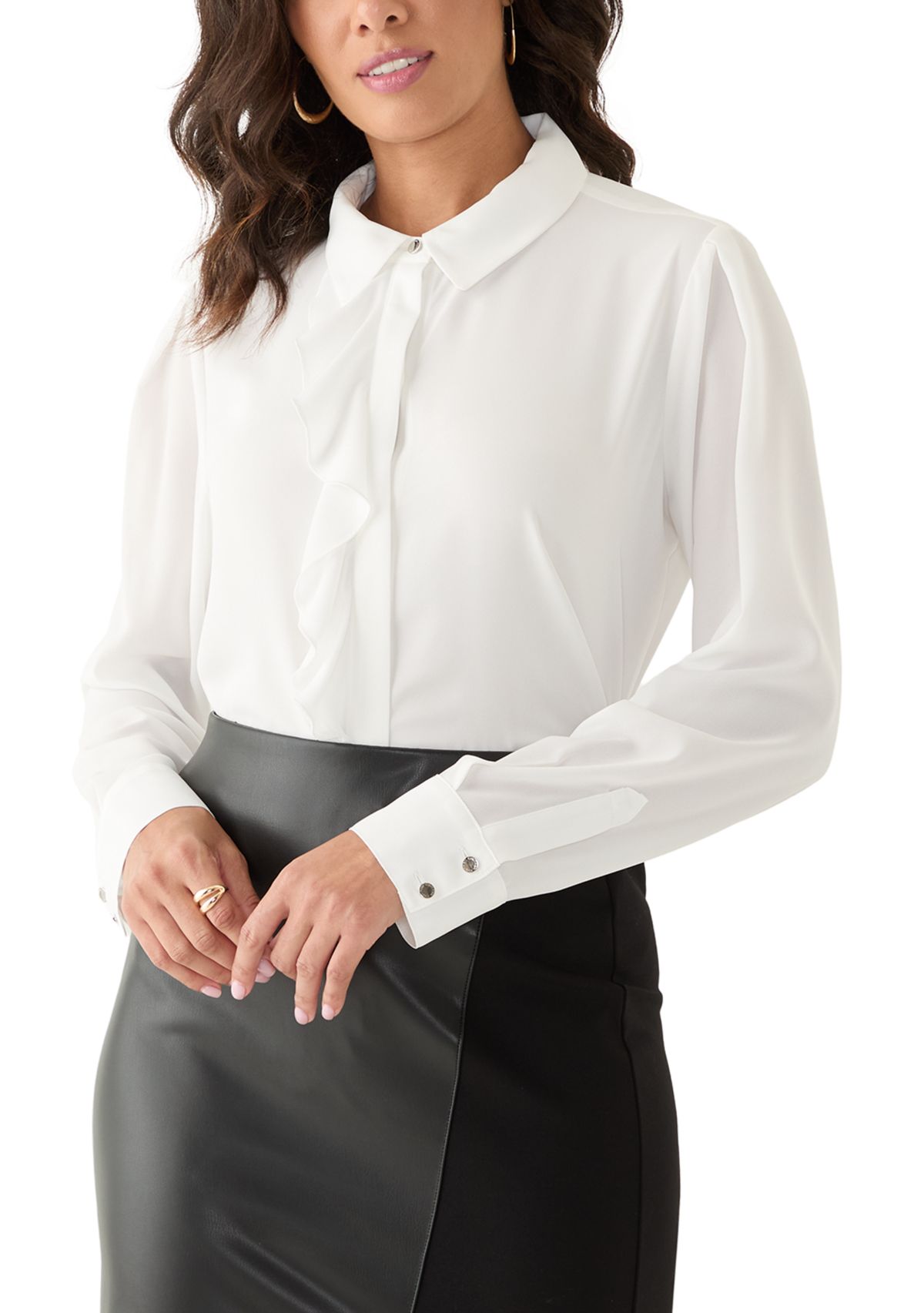 Womens Long Sleeve Blouse with Ruffle Detail