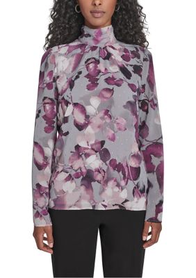 Calvin Klein Women's Novelty Long Sleeve Mock Neck Suit Top, Pink, Small