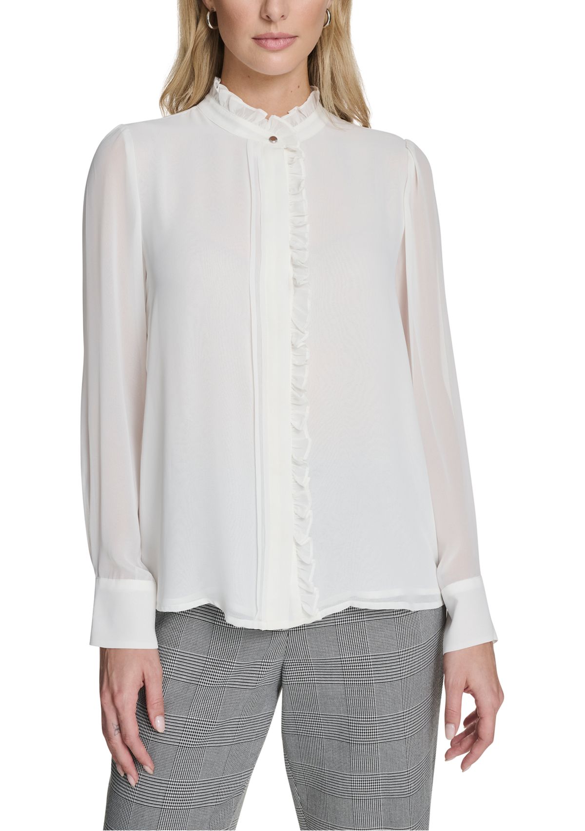 Womens Long Sleeve Blouse with Ruffle Detailing