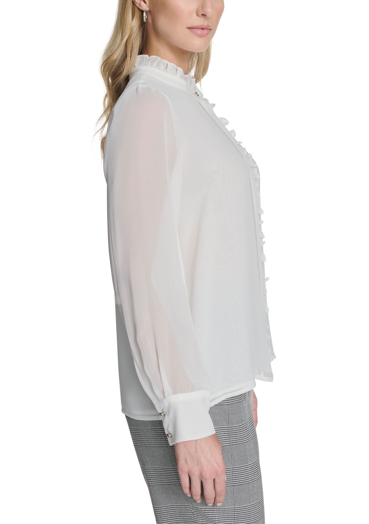 Womens Long Sleeve Blouse with Ruffle Detailing
