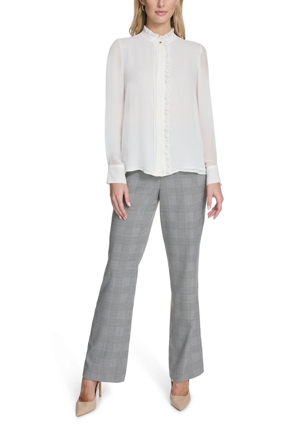 Womens Long Sleeve Blouse with Ruffle Detailing