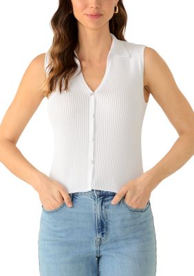 Calvin Klein Women's Sleeveless Button Front Collar Sweater, White, Medium