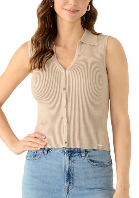 Calvin Klein Women's Sleeveless Button Front Collar Sweater, Medium