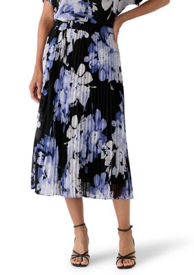 Calvin Klein Women's Pleated Floral Midi Skirt, Black, 8