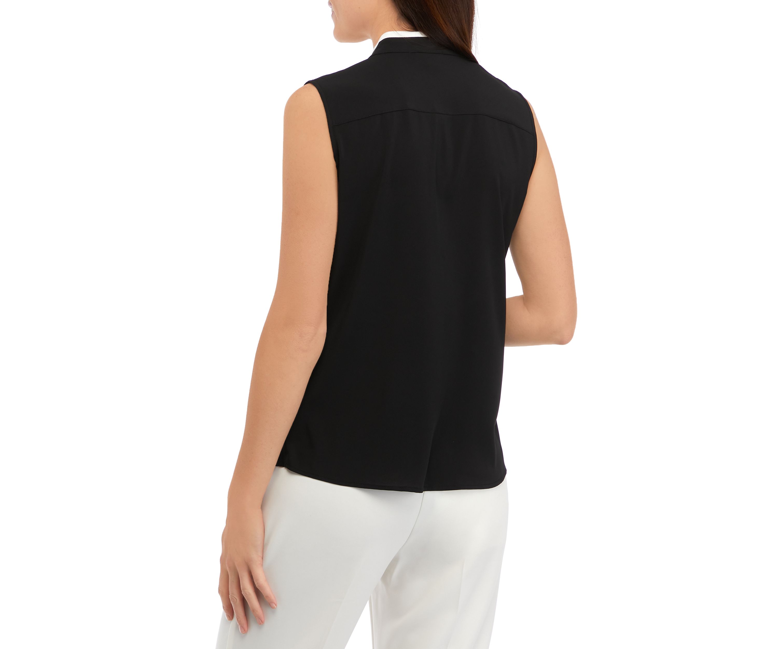 Womens Sleeveless Ruffle Front Blouse