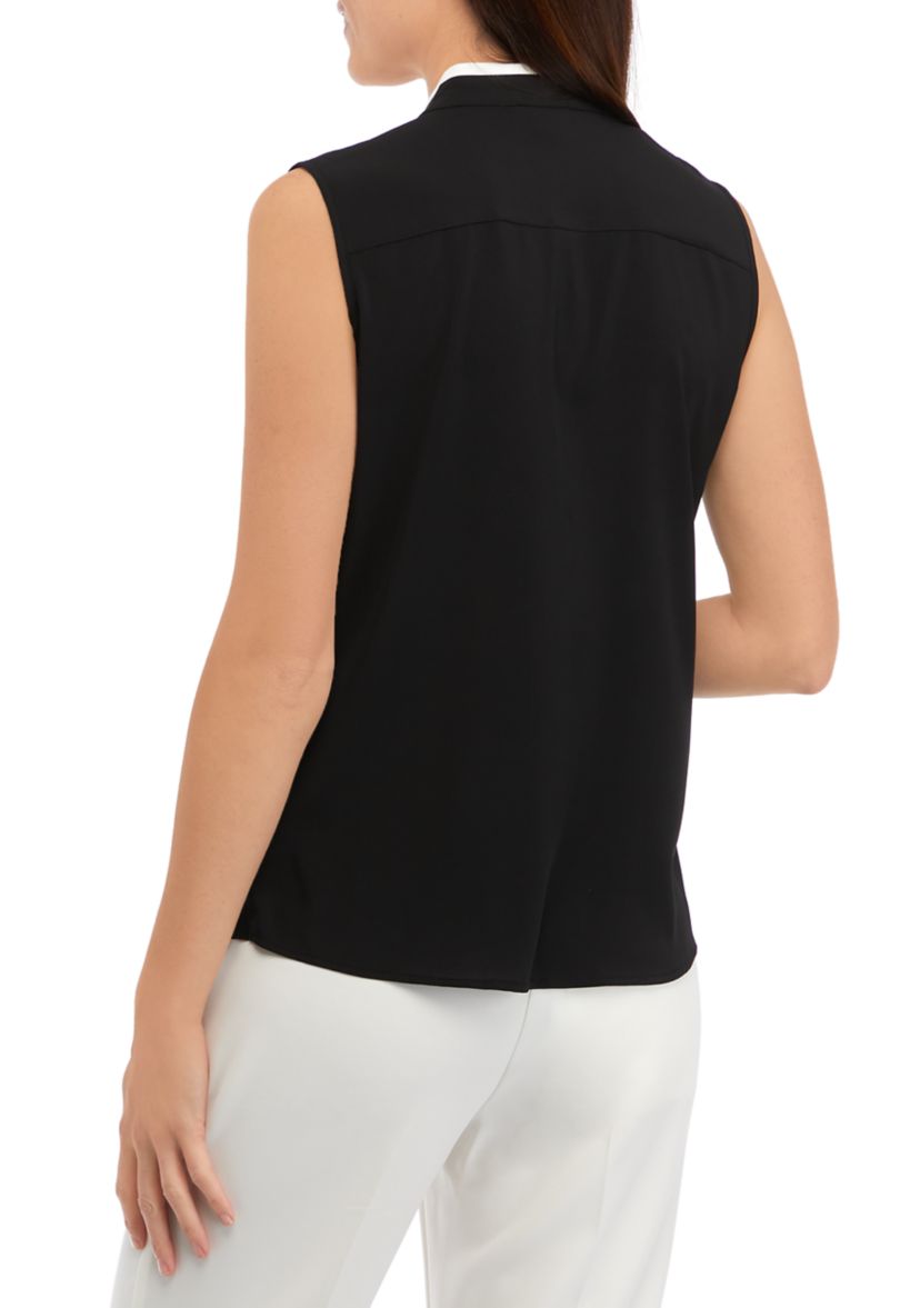 Womens Sleeveless Ruffle Front Blouse