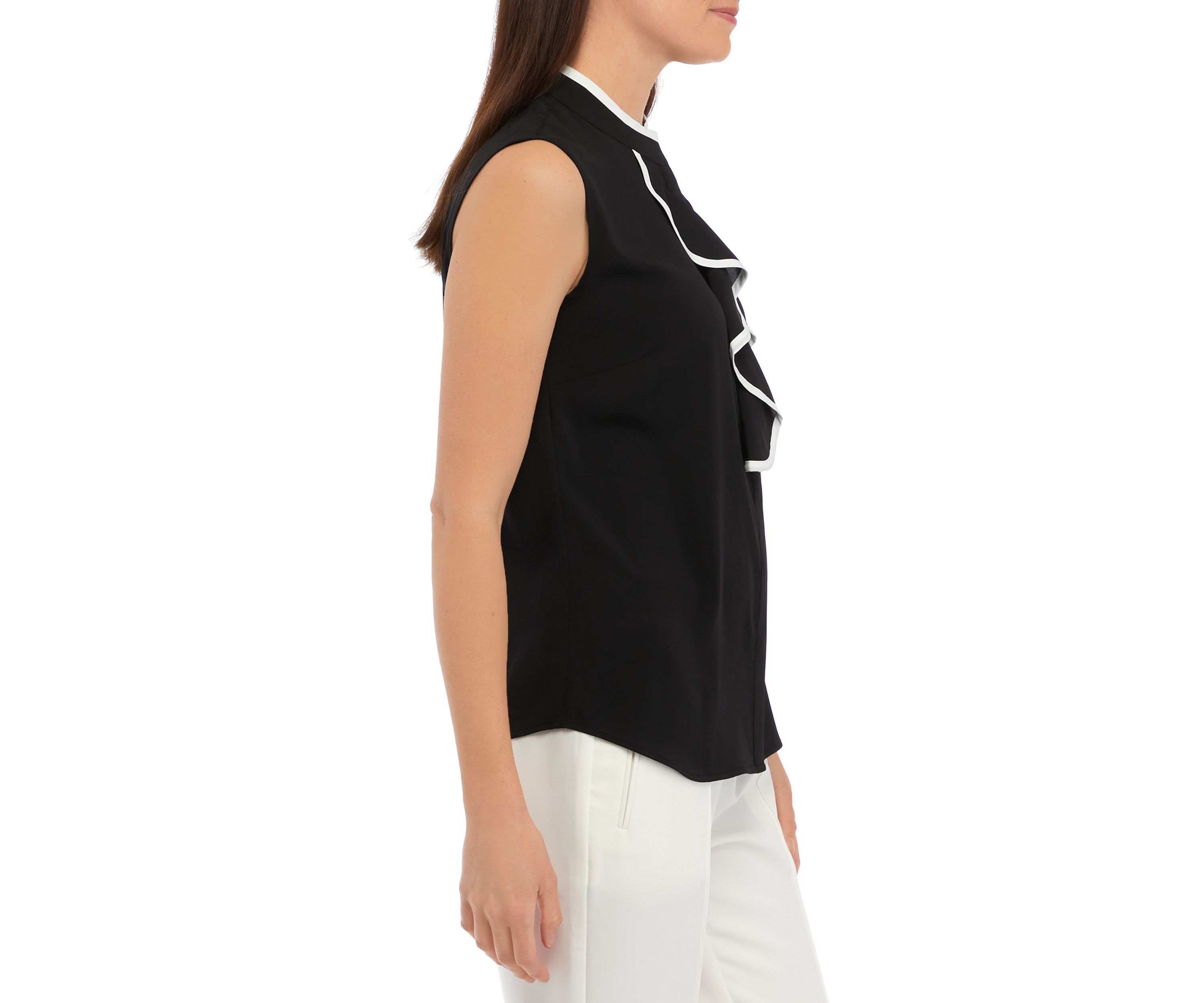 Womens Sleeveless Ruffle Front Blouse