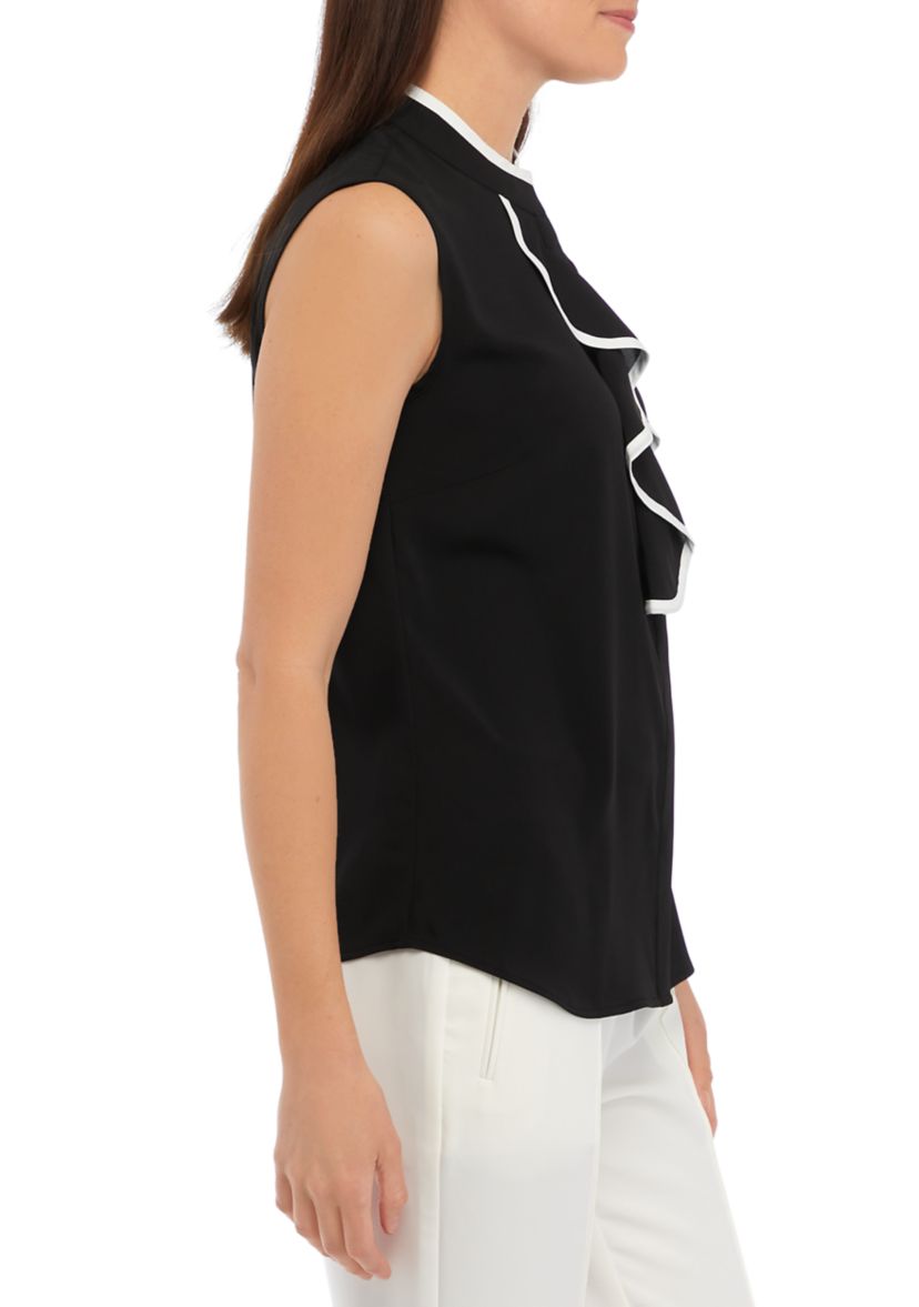Womens Sleeveless Ruffle Front Blouse