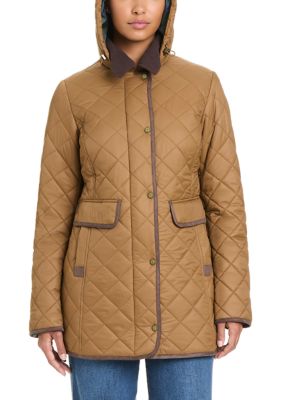 JONES NEW YORK Women's Mid Length Quilted Jacket with Hood, Large