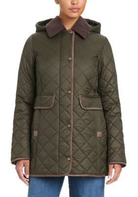 JONES NEW YORK Women's Mid Length Quilted Jacket with Hood, Large
