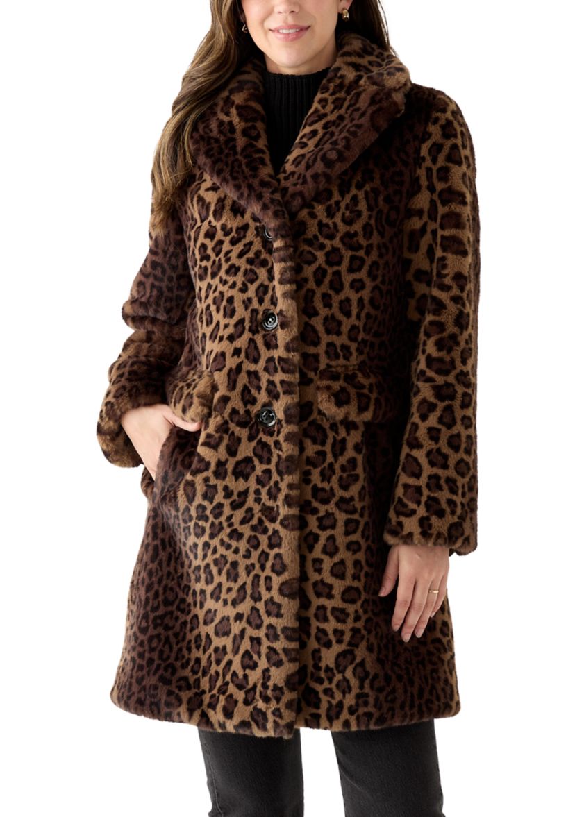 Womens Spotted Leopard Print Faux Fur Coat