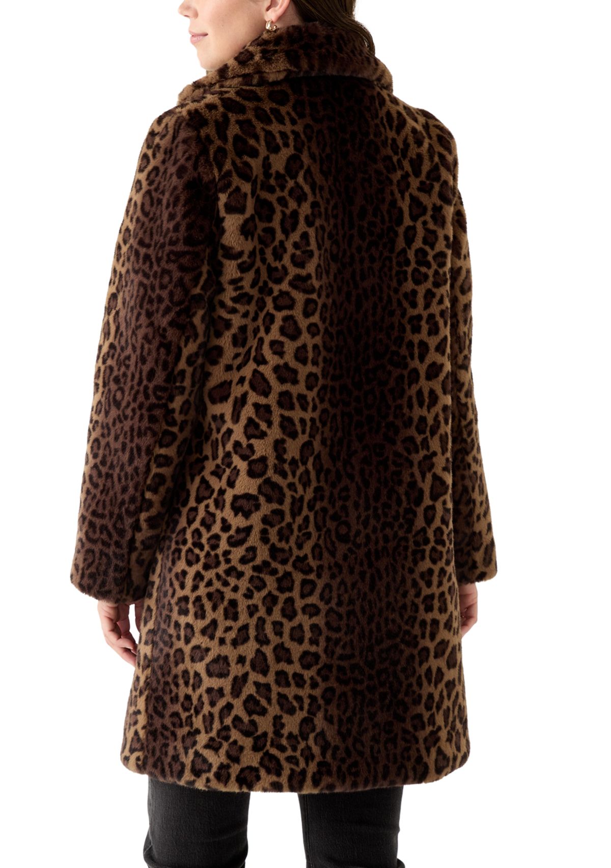 Womens Spotted Leopard Print Faux Fur Coat