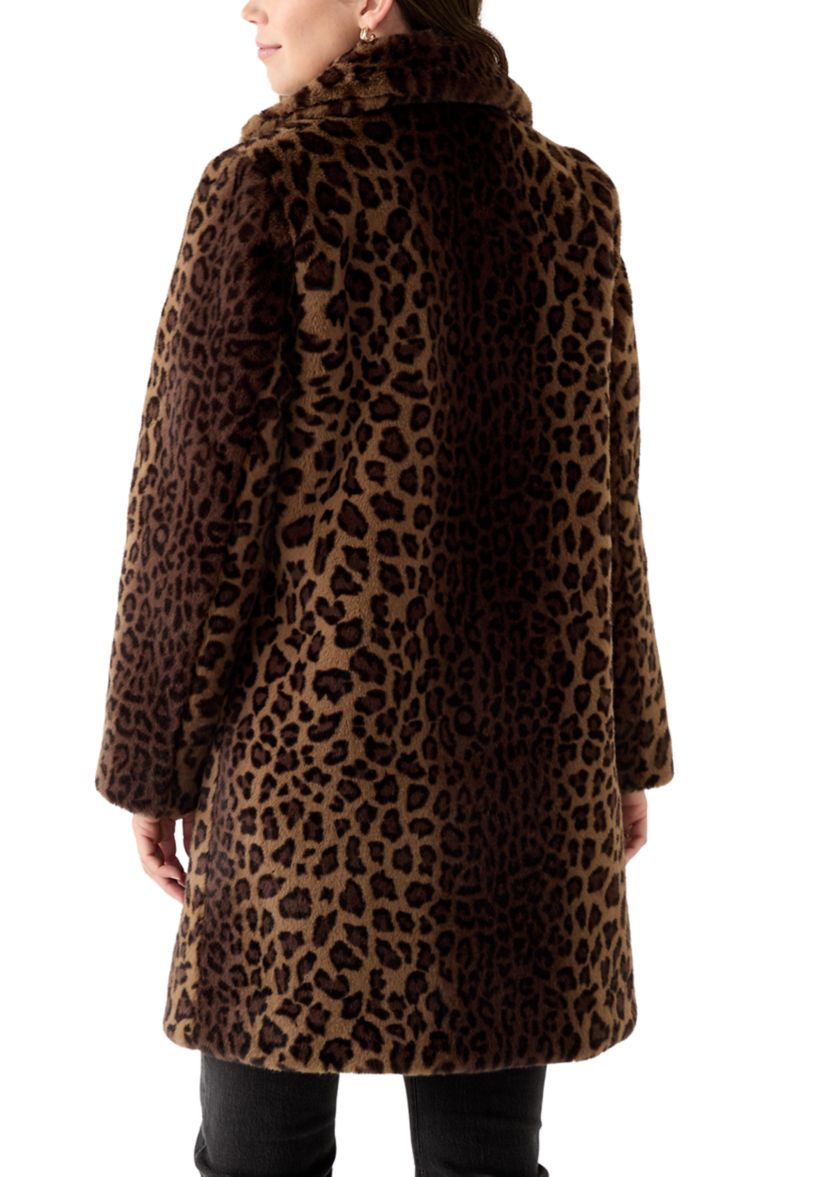 Womens Spotted Leopard Print Faux Fur Coat