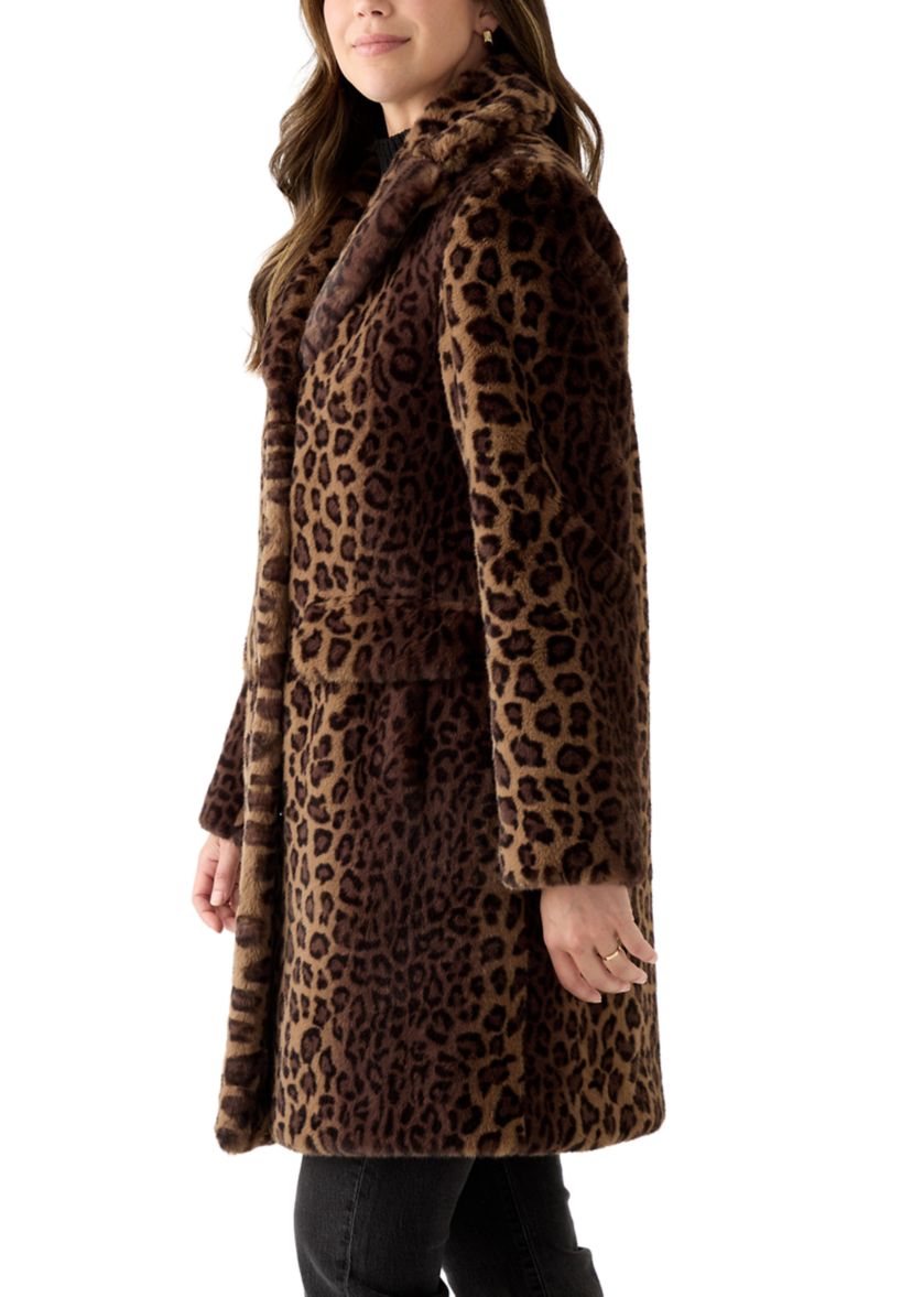 Womens Spotted Leopard Print Faux Fur Coat