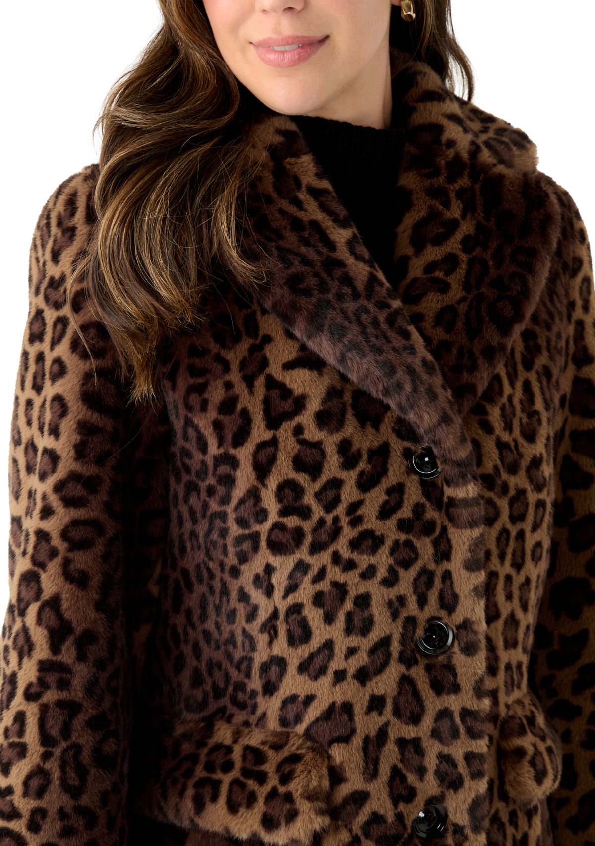 Womens Spotted Leopard Print Faux Fur Coat