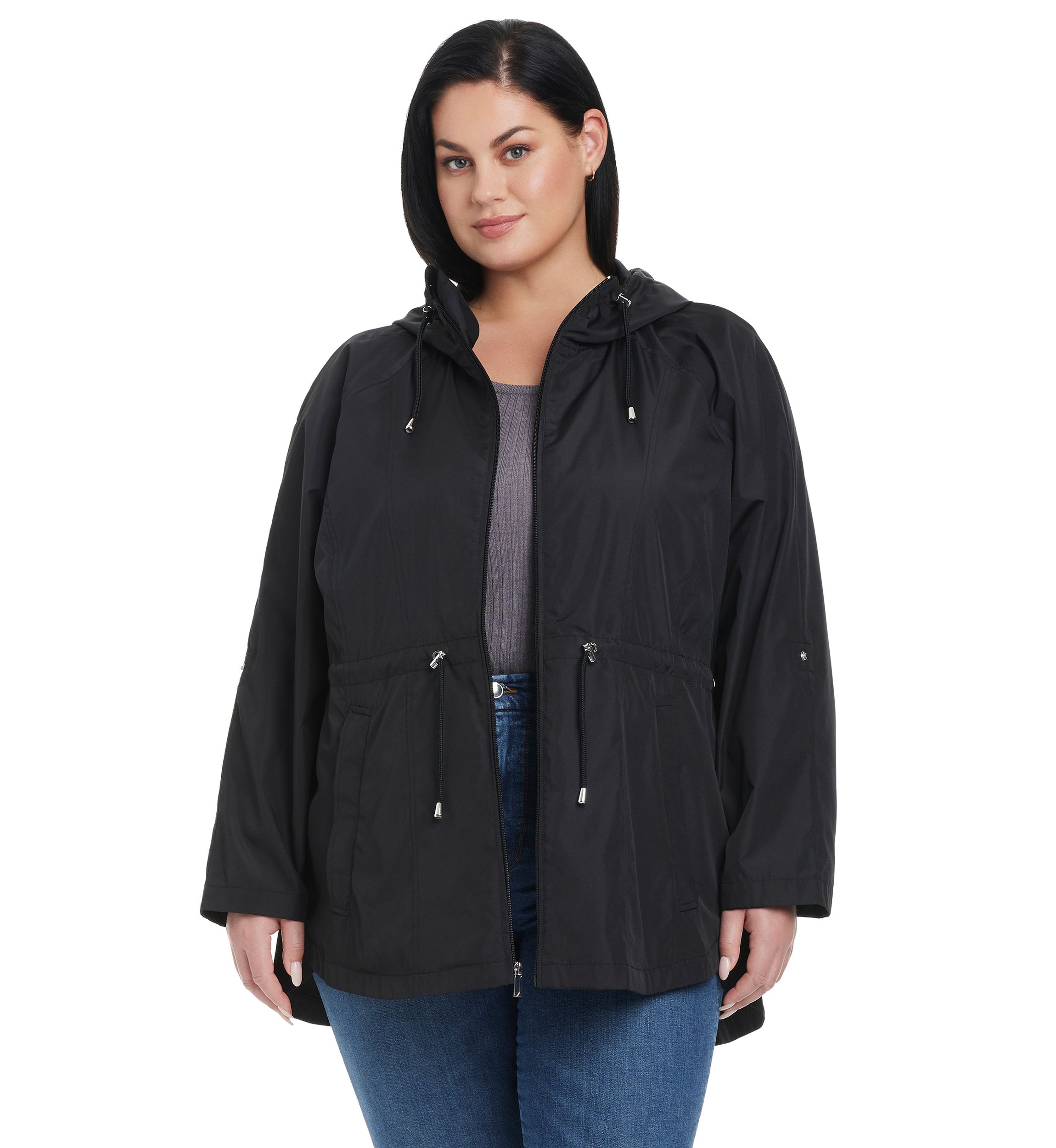 Plus Size Packable Rain Anorak Jacket