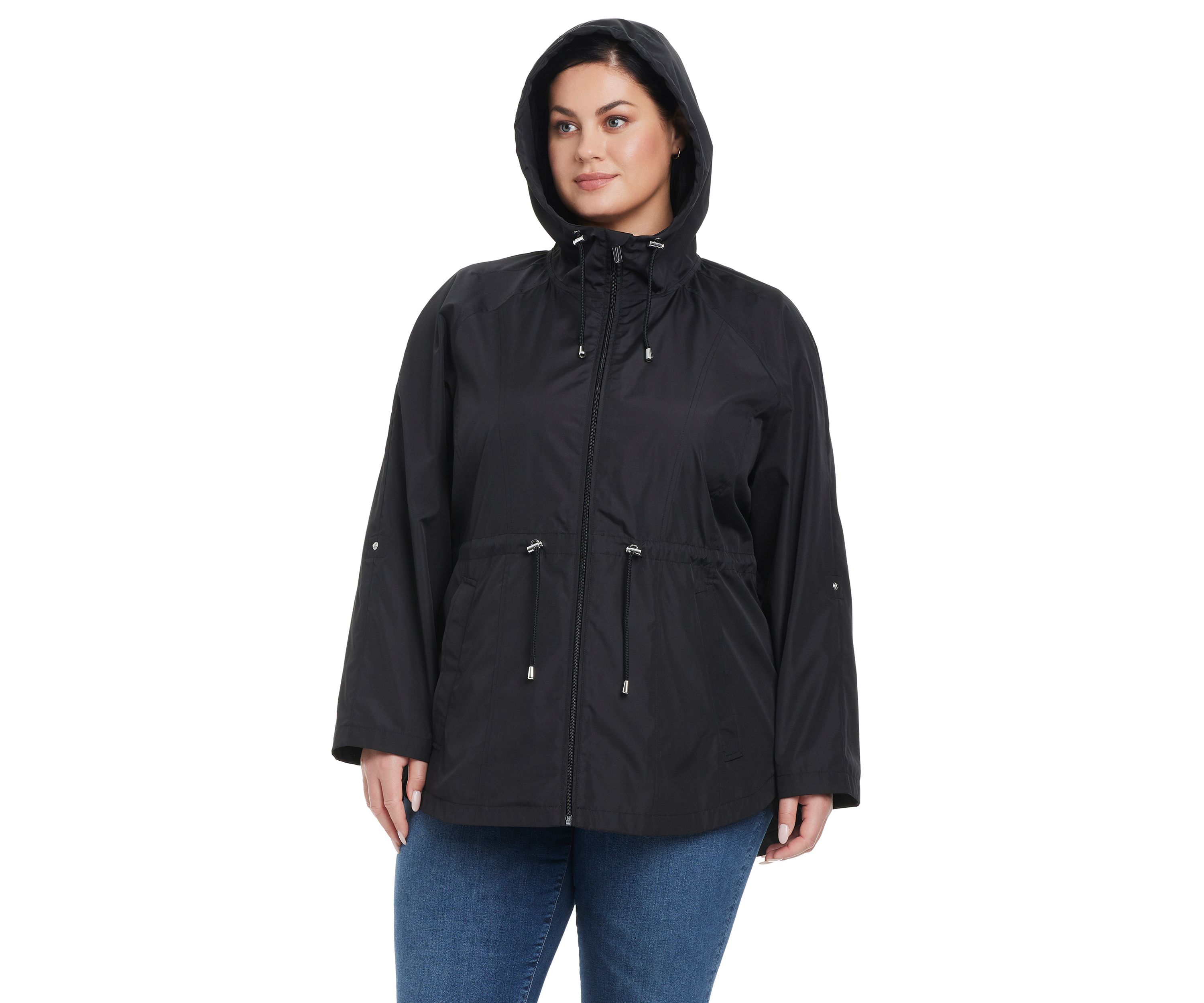 Plus Size Packable Rain Anorak Jacket