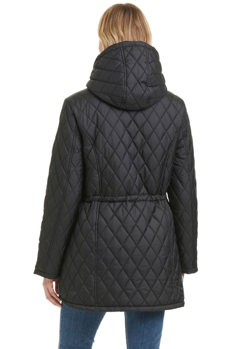 Womens Quilted Hooded Puffer Jacket with Sherpa 