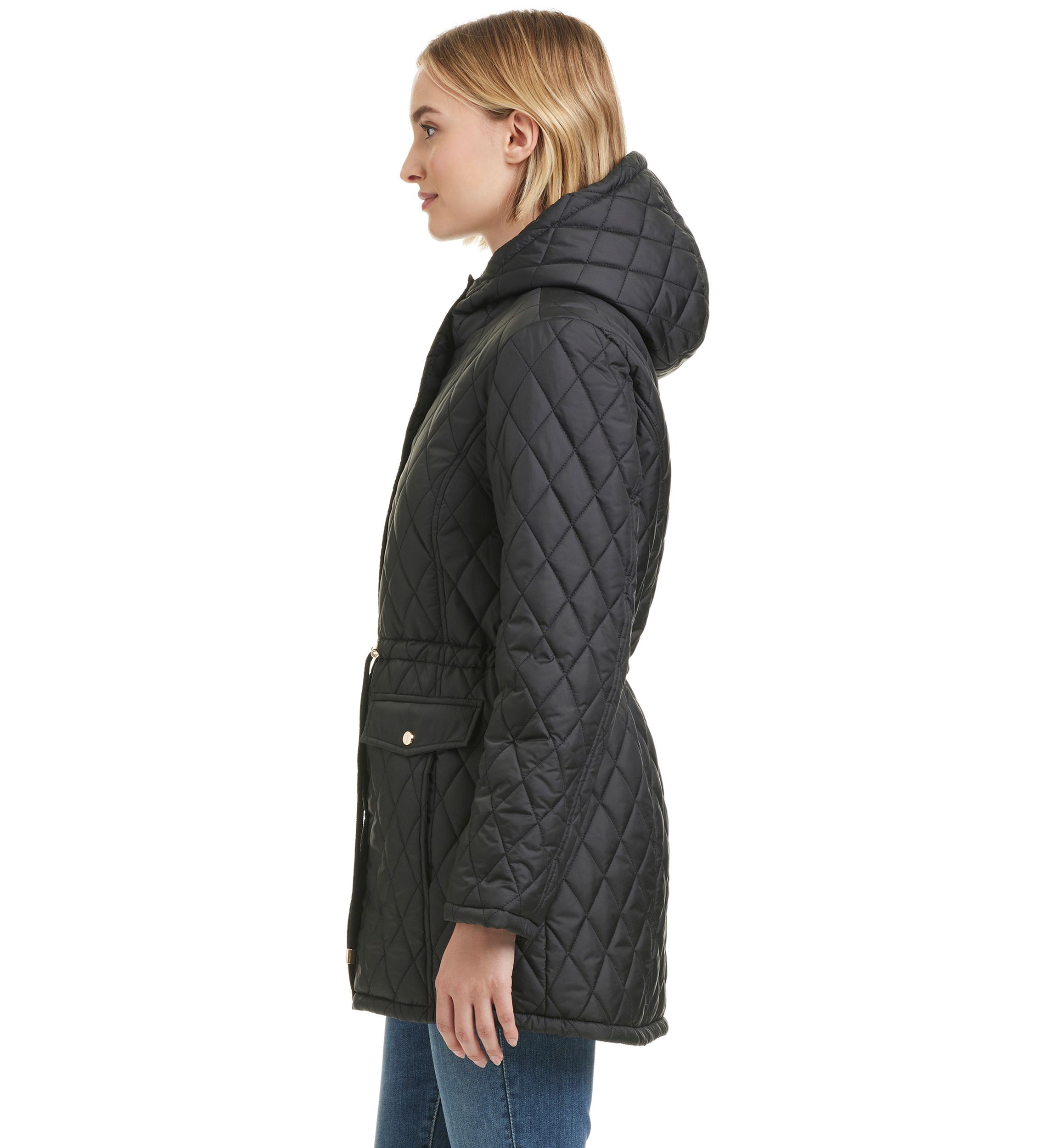 Womens Quilted Hooded Puffer Jacket with Sherpa 