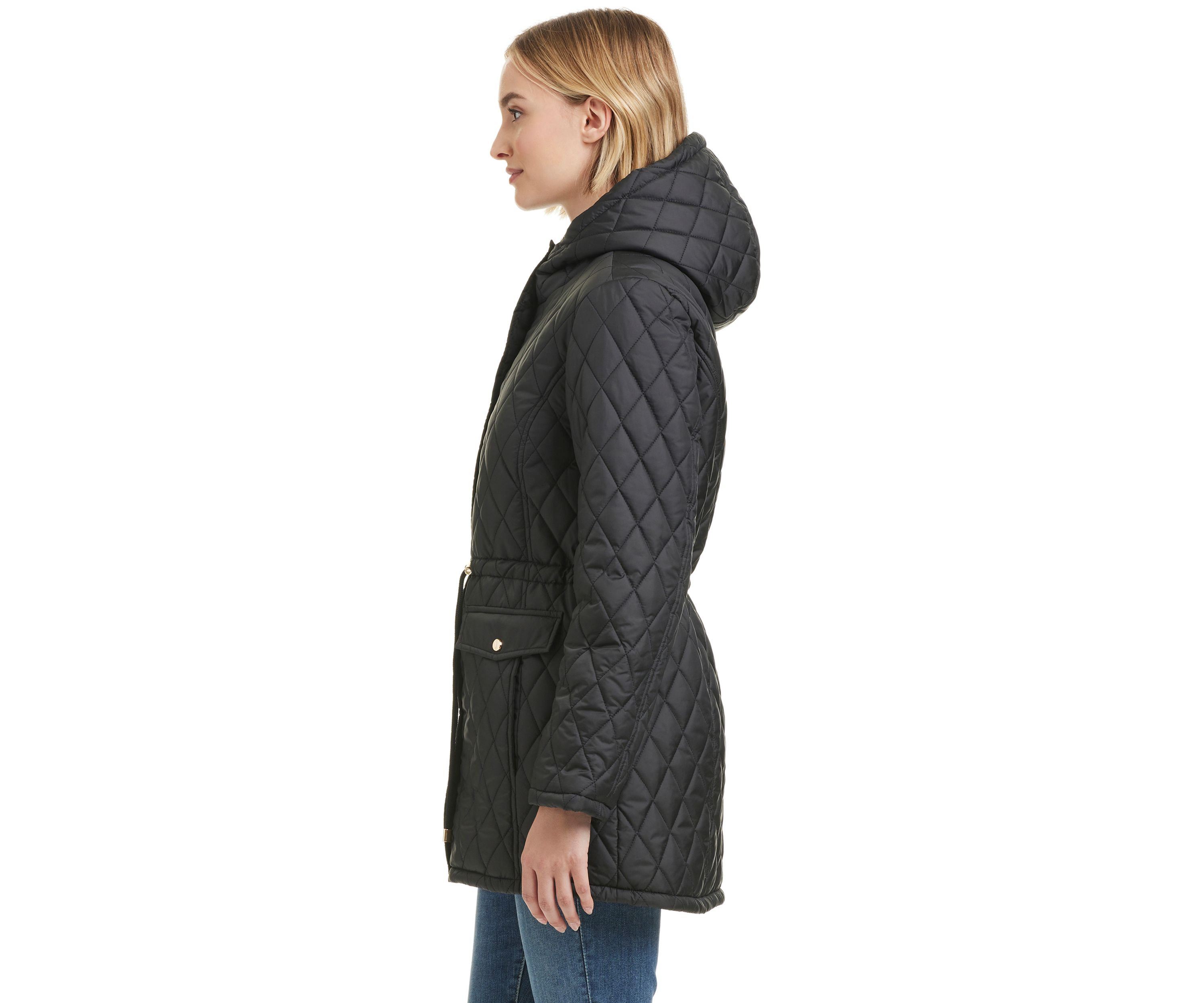Womens Quilted Hooded Puffer Jacket with Sherpa 