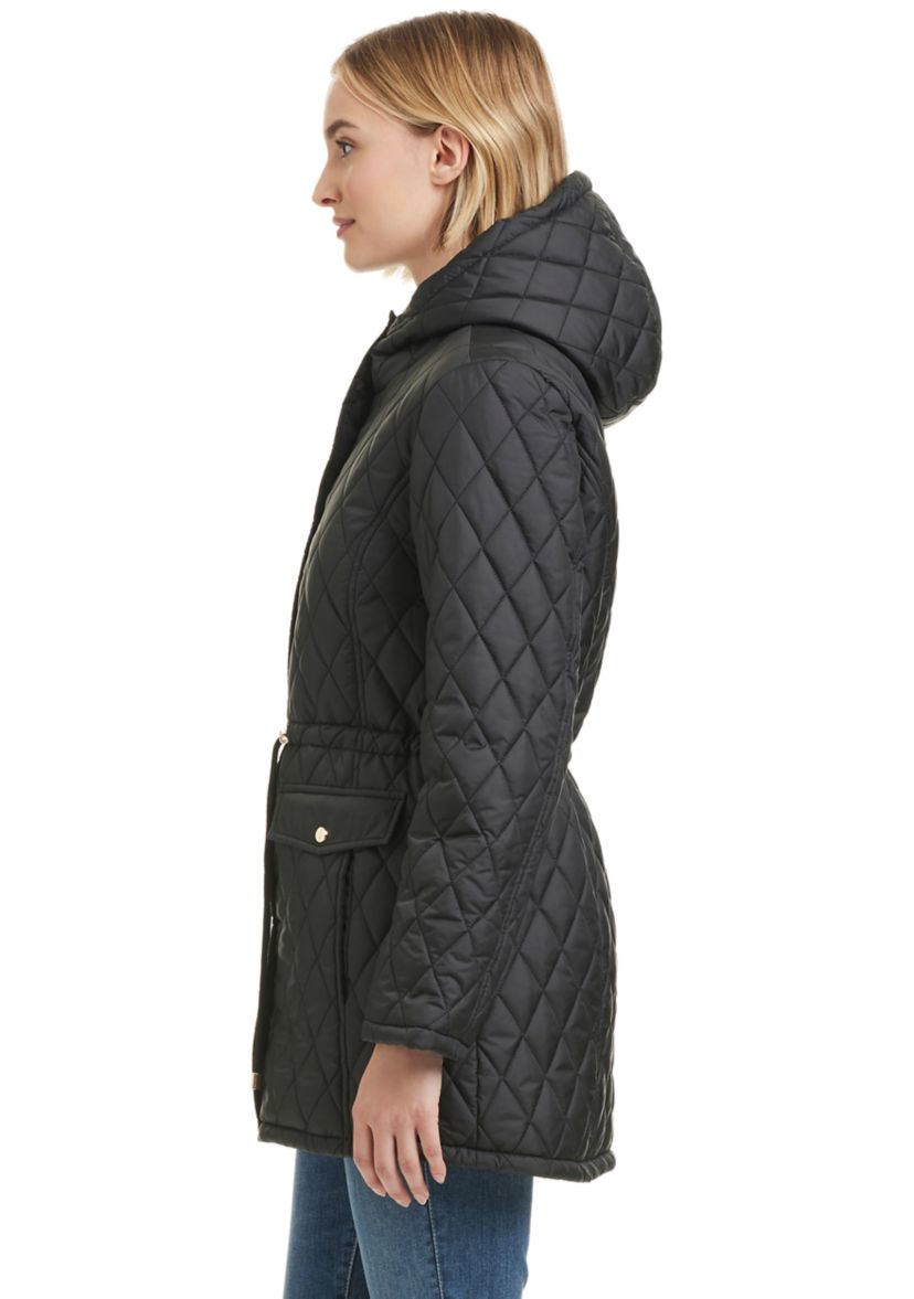 Womens Quilted Hooded Puffer Jacket with Sherpa 