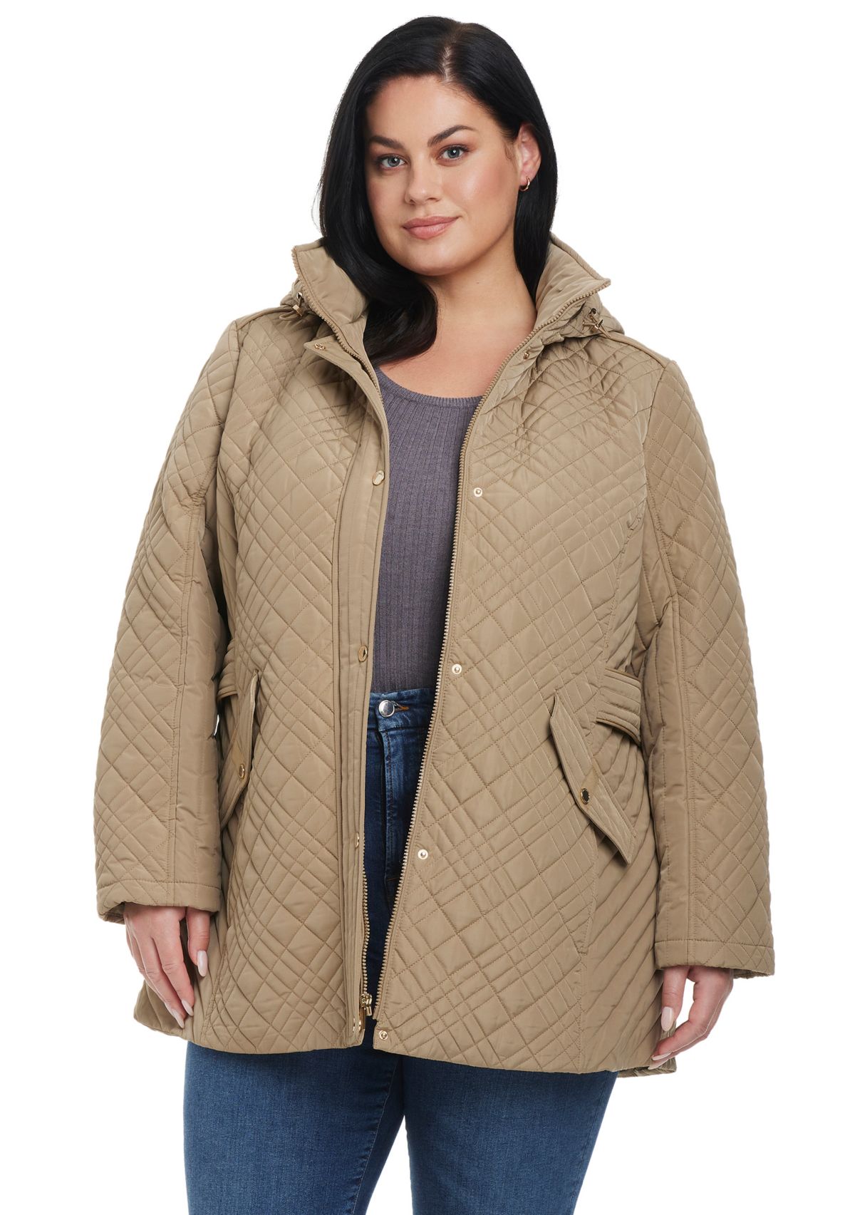JONES NEW YORK Plus Size Quilted Jacket with Removable Hood | Belk