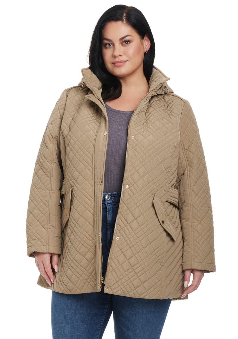 Plus Size Quilted Jacket with Removable Hood